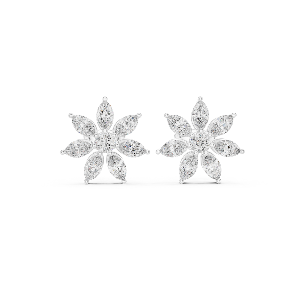 1.59 CT Marquise Diamond Floral Stud Earrings