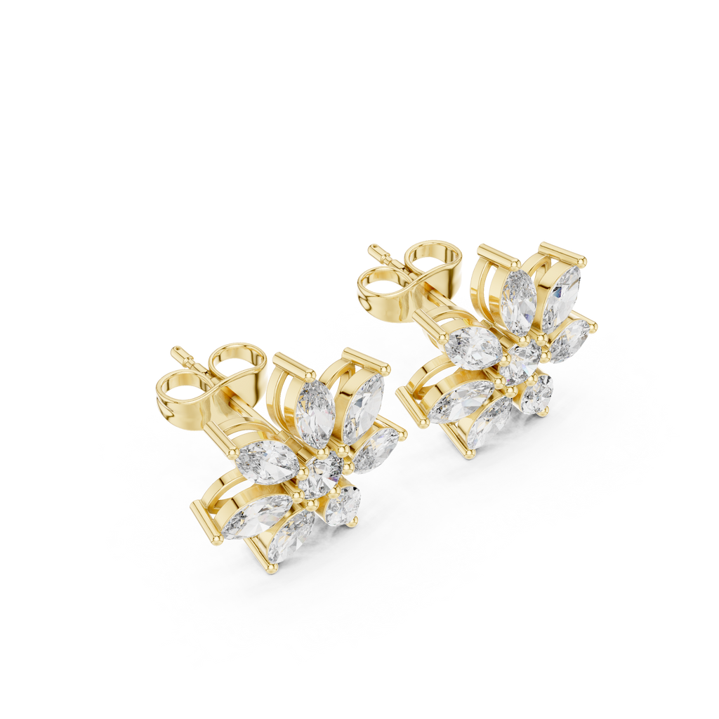 1.59 CT Marquise Diamond Floral Stud Earrings