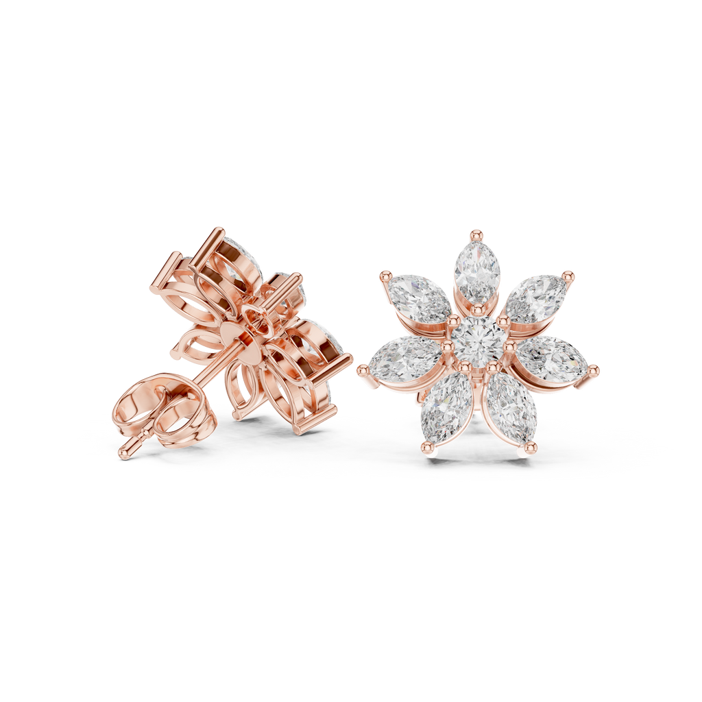 1.59 CT Marquise Diamond Floral Stud Earrings