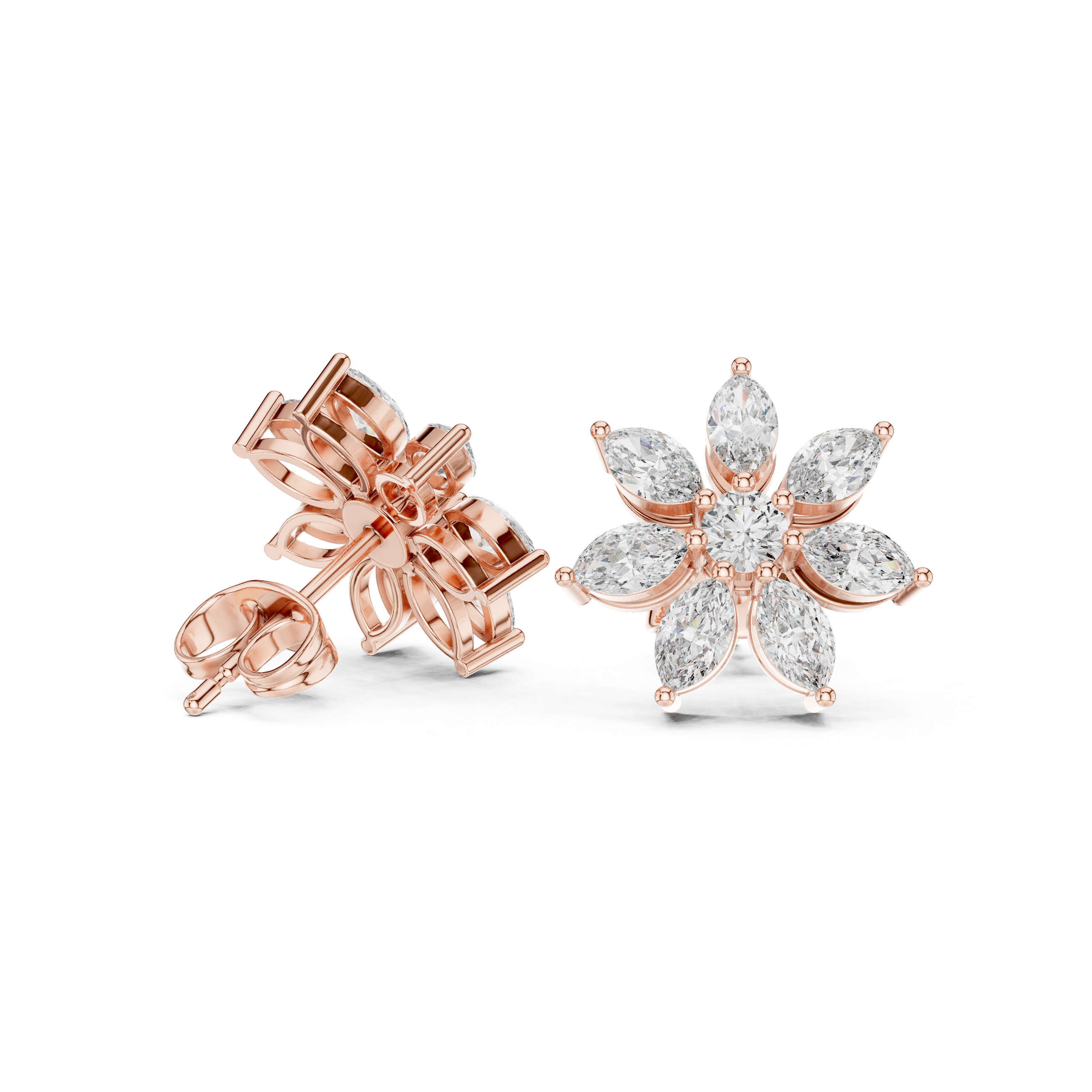 1.59 CT Marquise Diamond Floral Stud Earrings