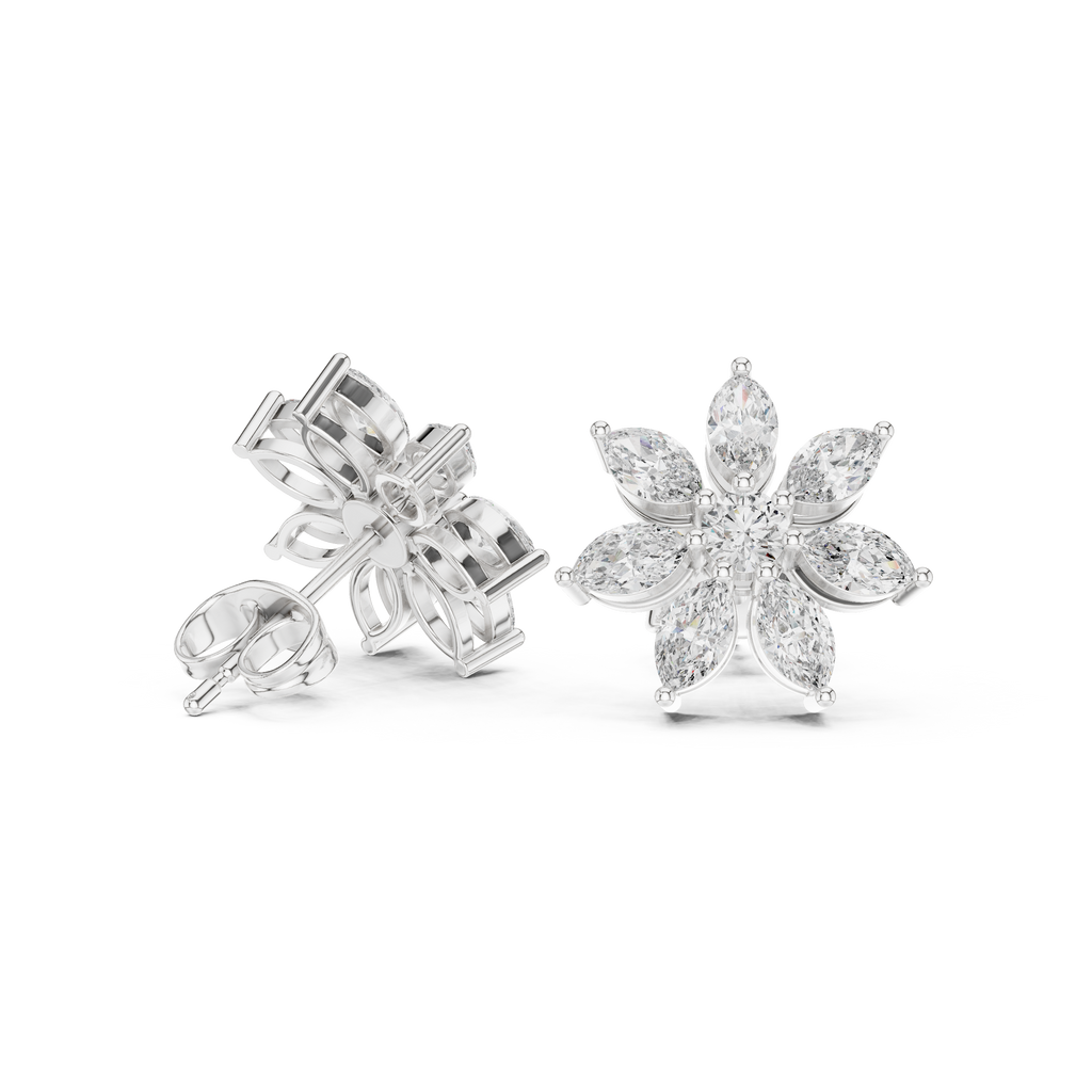 1.59 CT Marquise Diamond Floral Stud Earrings