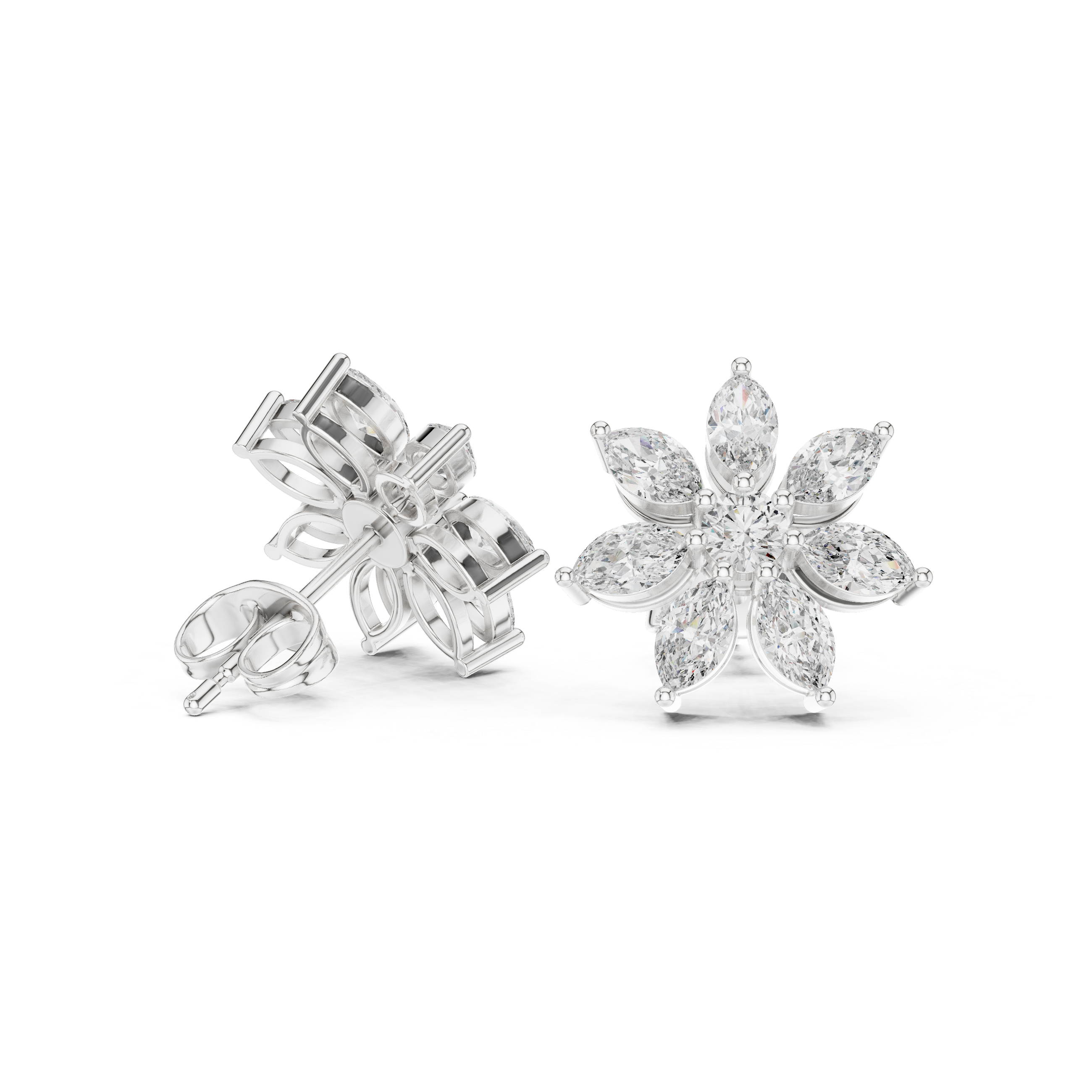 1.59 CT Marquise Diamond Floral Stud Earrings