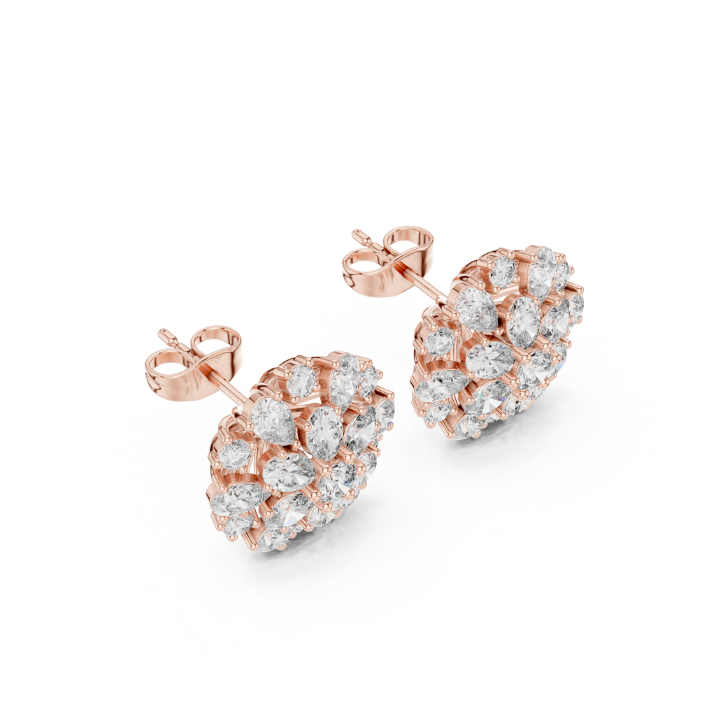 2.65 CT Mixed Shape Diamond Floral Cluster Stud Earrings