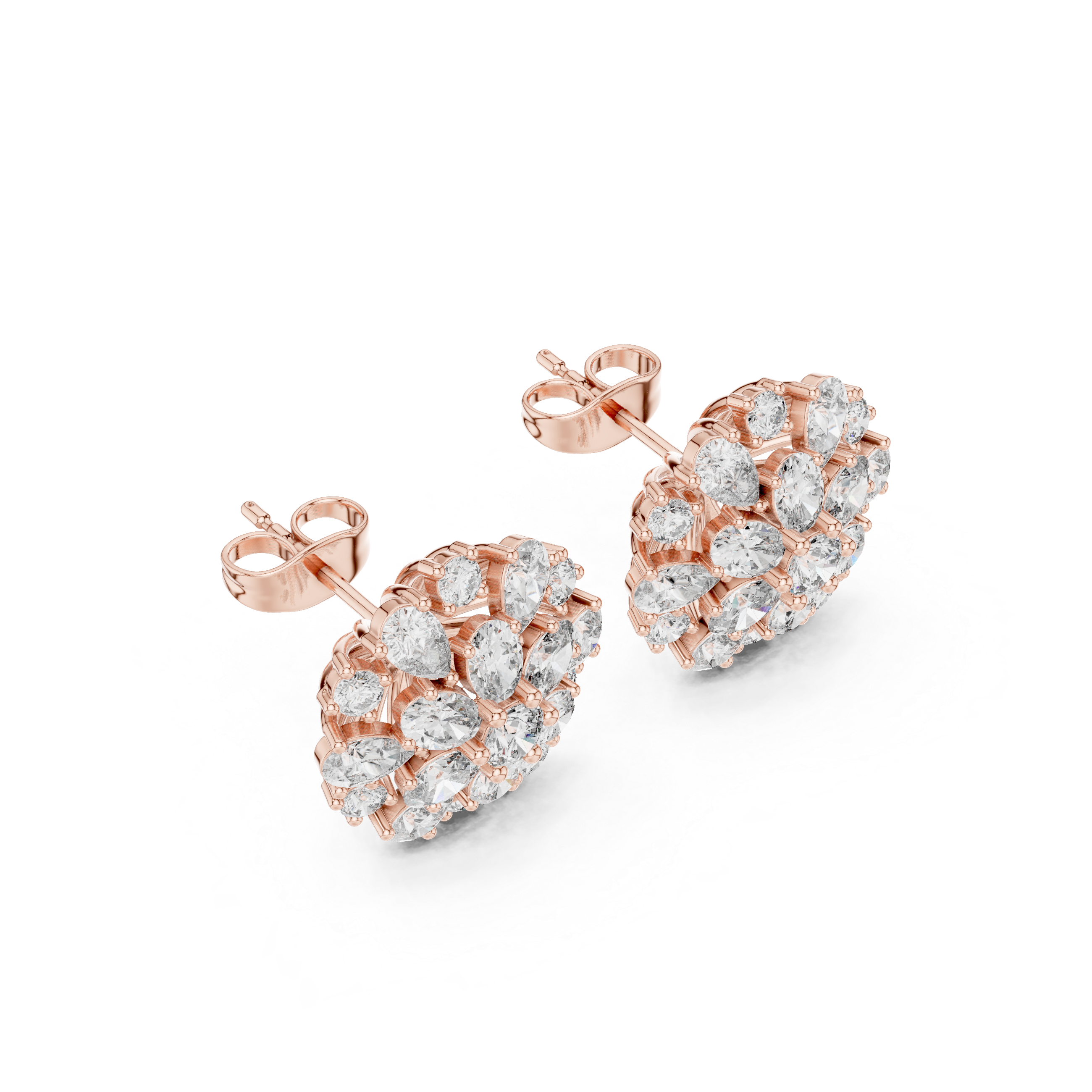2.65 CT Mixed Shape Diamond Floral Cluster Stud Earrings