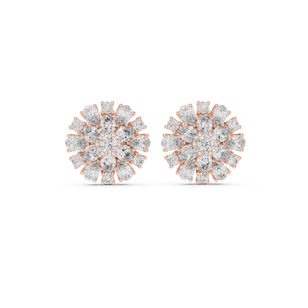 2.65 CT Mixed Shape Diamond Floral Cluster Stud Earrings