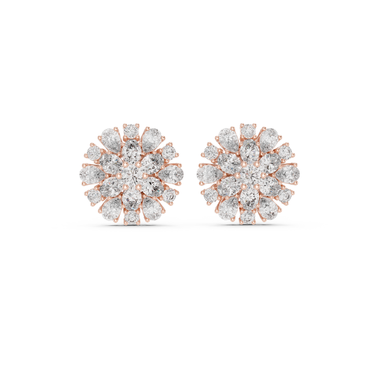 Mixed Shape Diamond Floral Cluster Stud Earrings, gallery image — Jewelix Atelier