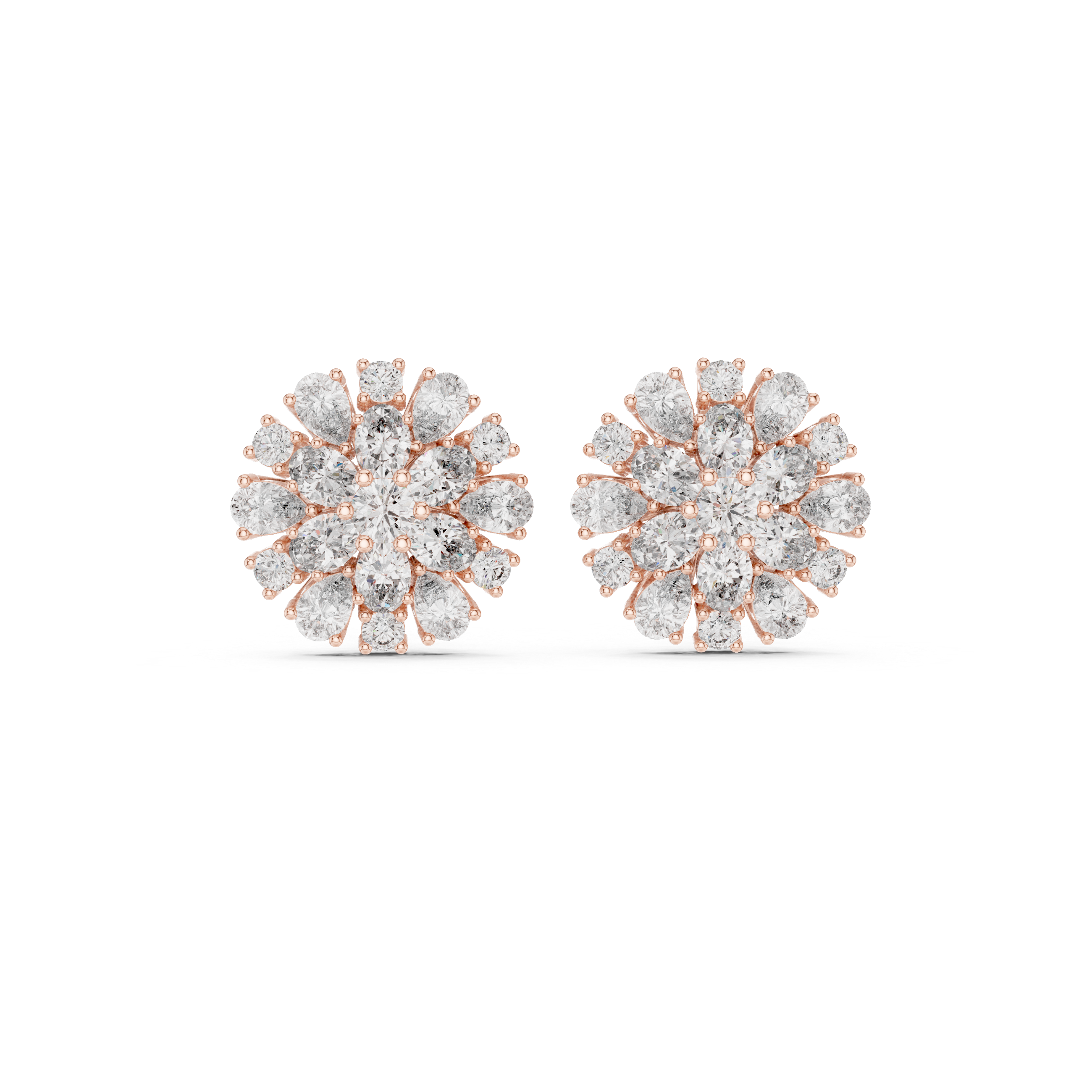 2.65 CT Mixed Shape Diamond Floral Cluster Stud Earrings