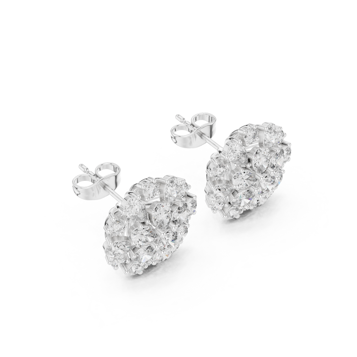 Mixed Shape Diamond Floral Cluster Stud Earrings, alternate view — Jewelix Atelier