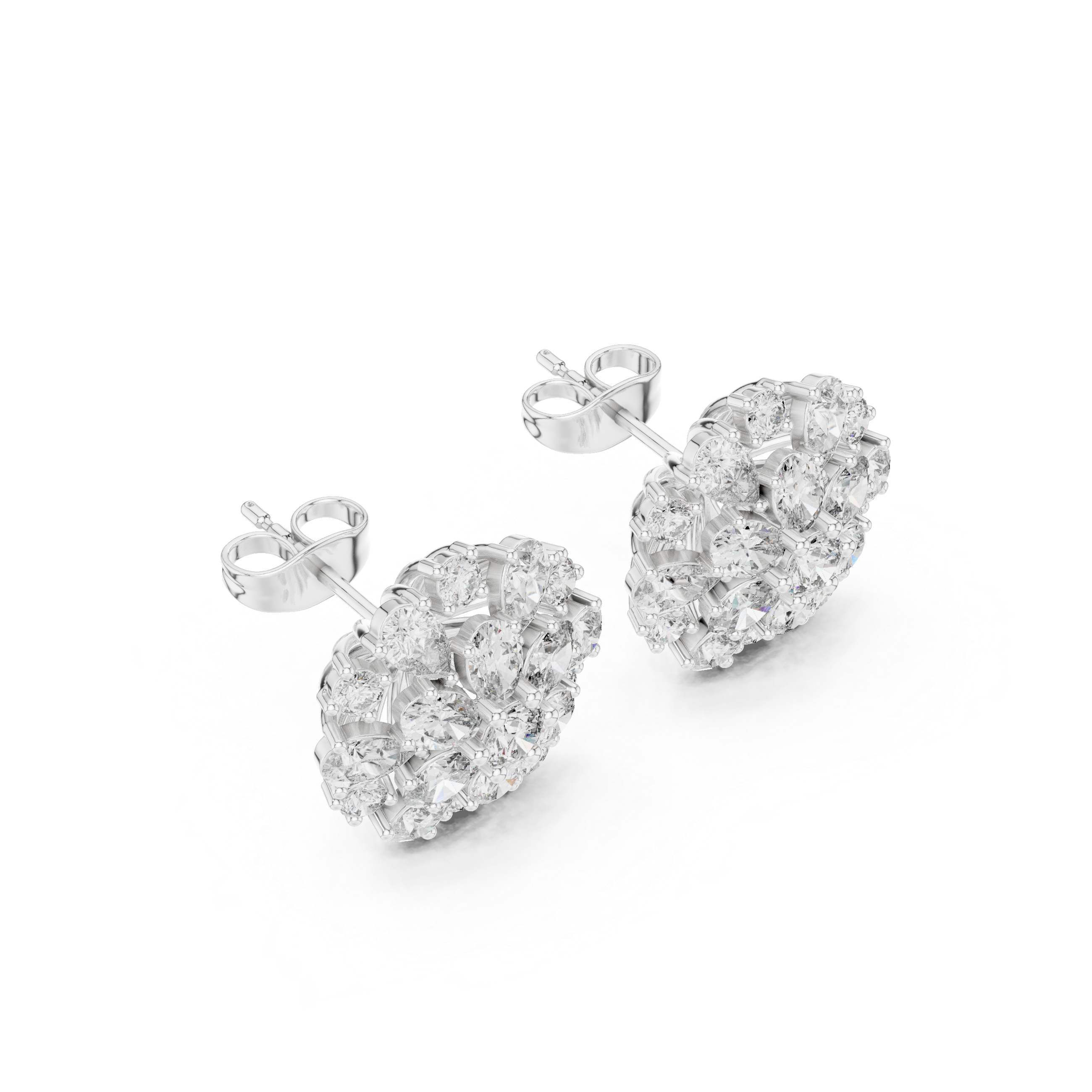 2.65 CT Mixed Shape Diamond Floral Cluster Stud Earrings