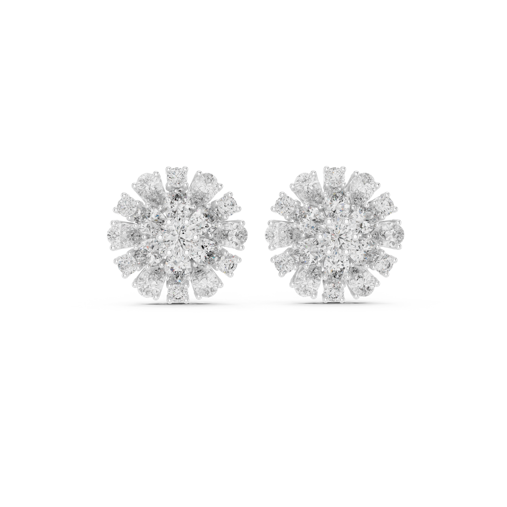 2.65 CT Mixed Shape Diamond Floral Cluster Stud Earrings