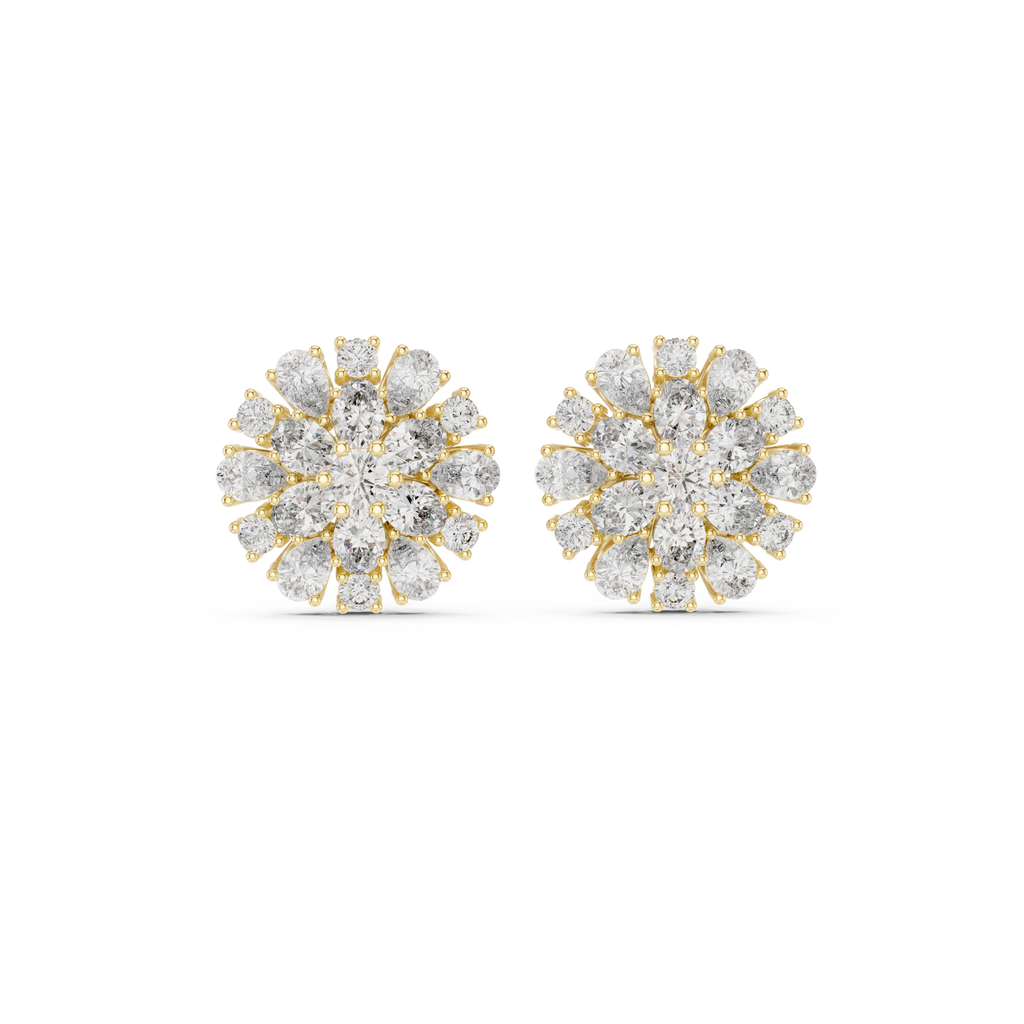 2.65 CT Mixed Shape Diamond Floral Cluster Stud Earrings