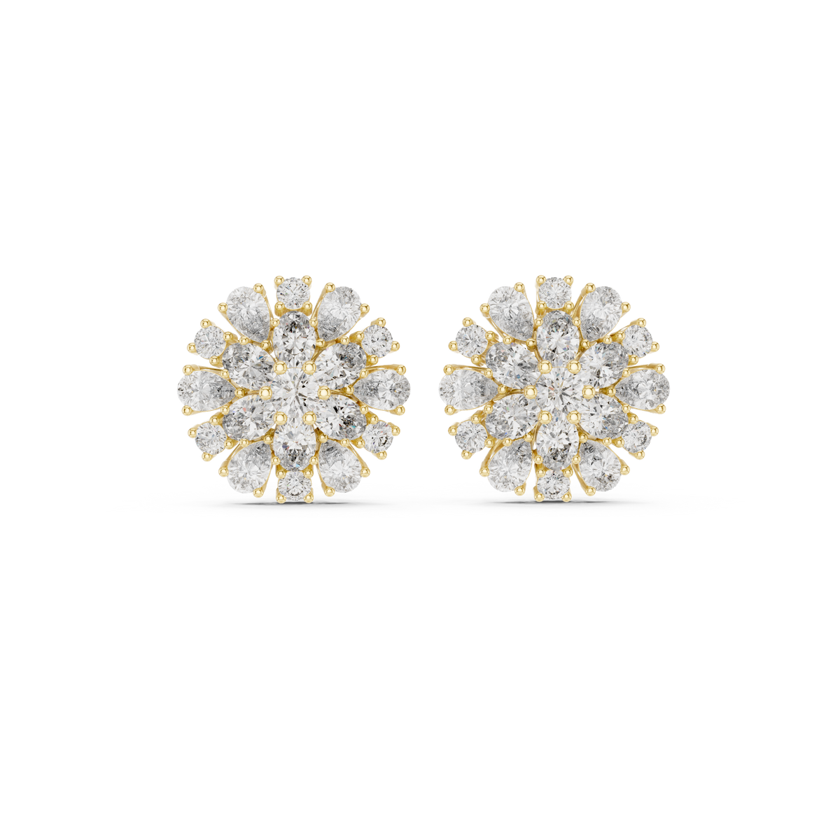 Mixed Shape Diamond Floral Cluster Stud Earrings, additional photo — Jewelix Atelier