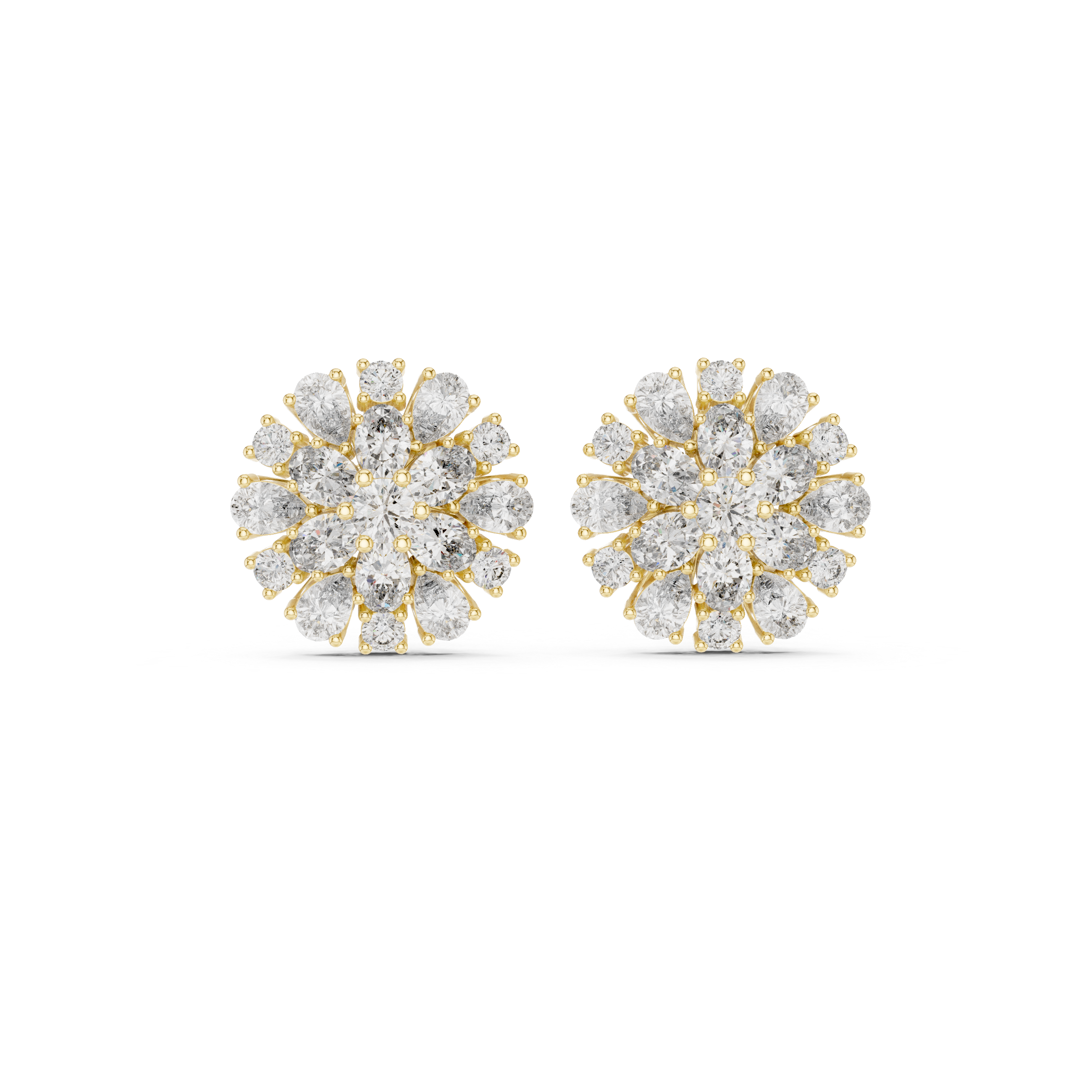 2.65 CT Mixed Shape Diamond Floral Cluster Stud Earrings
