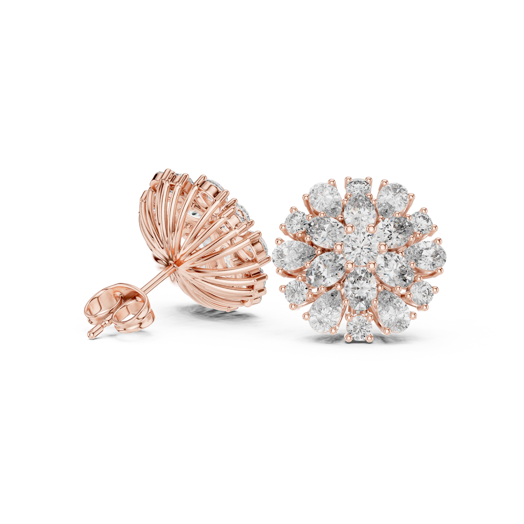 2.65 CT Mixed Shape Diamond Floral Cluster Stud Earrings