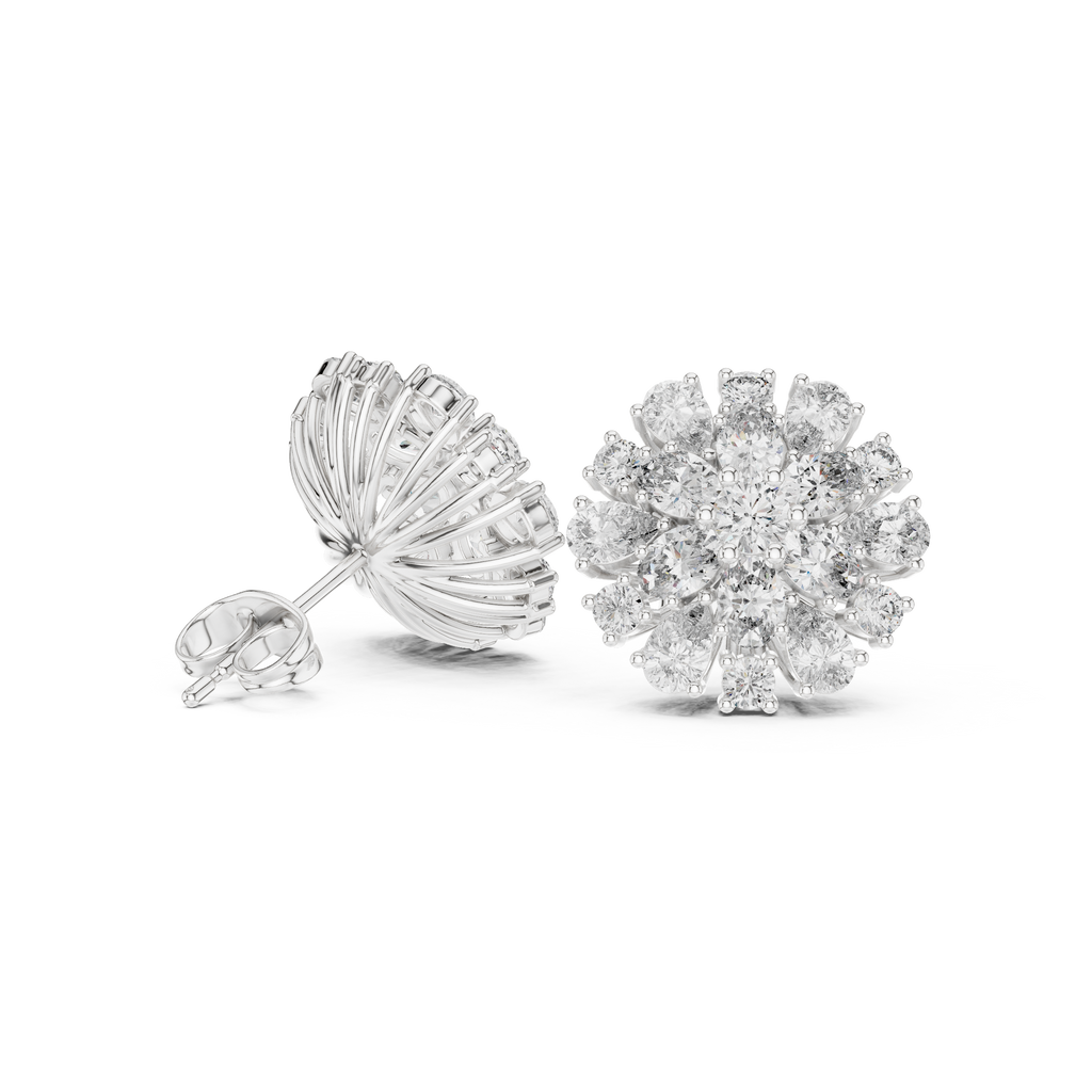2.65 CT Mixed Shape Diamond Floral Cluster Stud Earrings