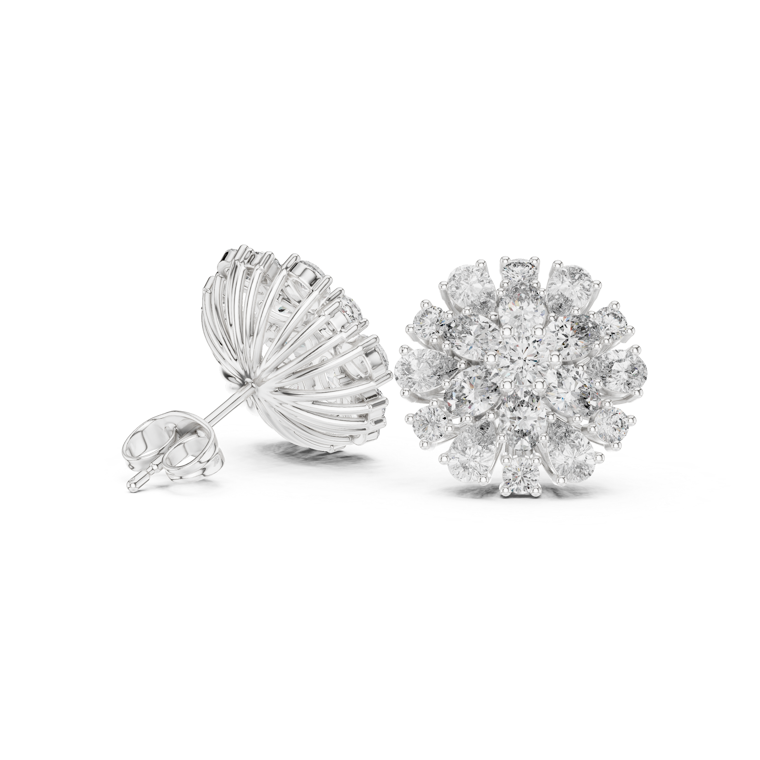 2.65 CT Mixed Shape Diamond Floral Cluster Stud Earrings