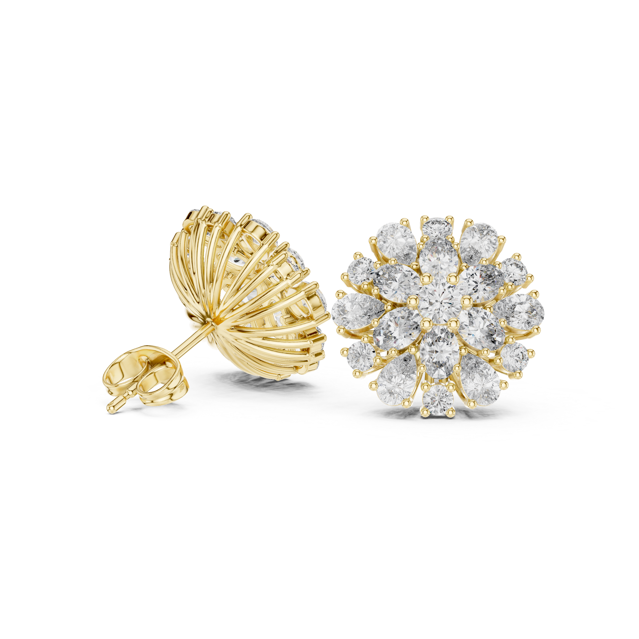 2.65 CT Mixed Shape Diamond Floral Cluster Stud Earrings