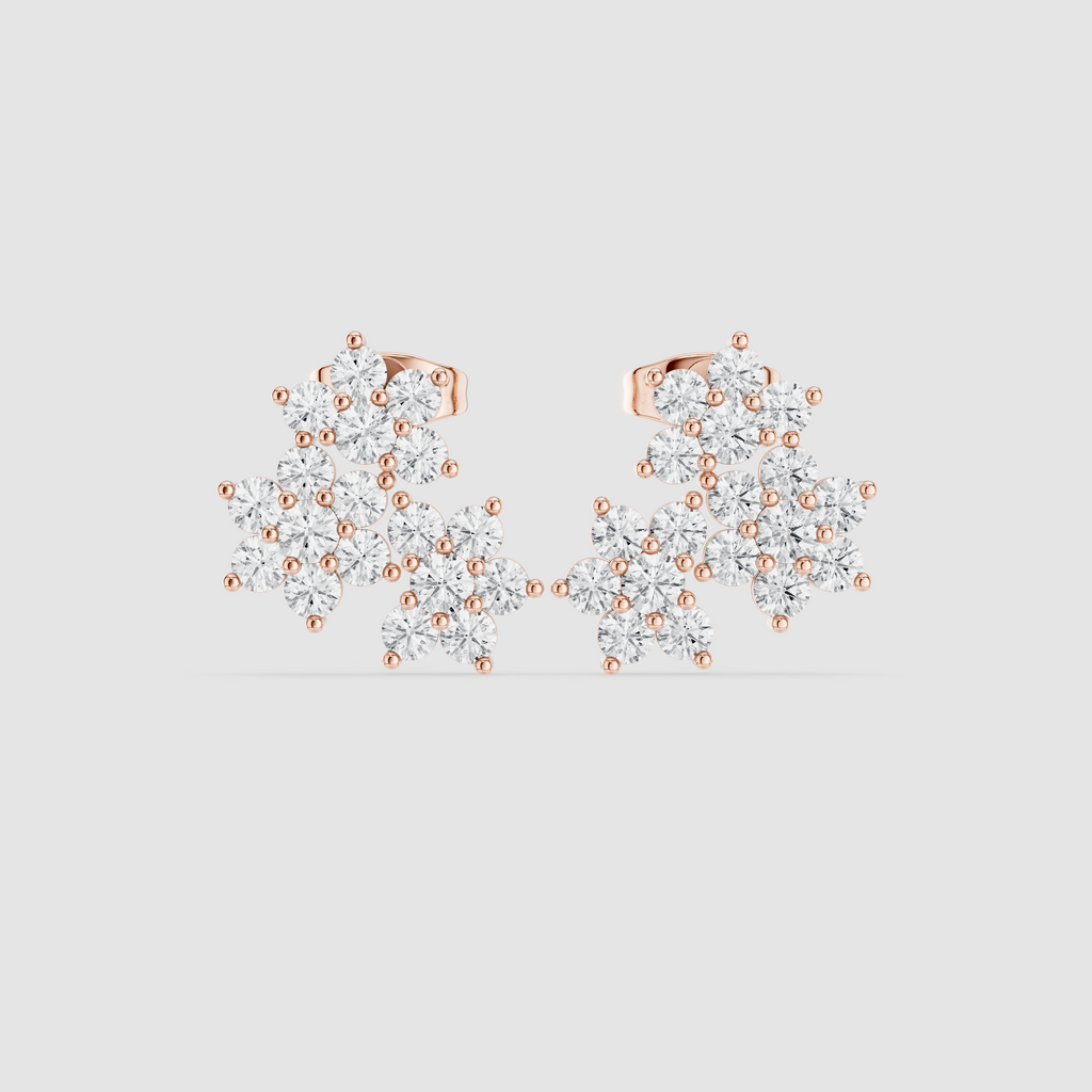 1.74 CT Round Diamond Cluster Drop Earrings