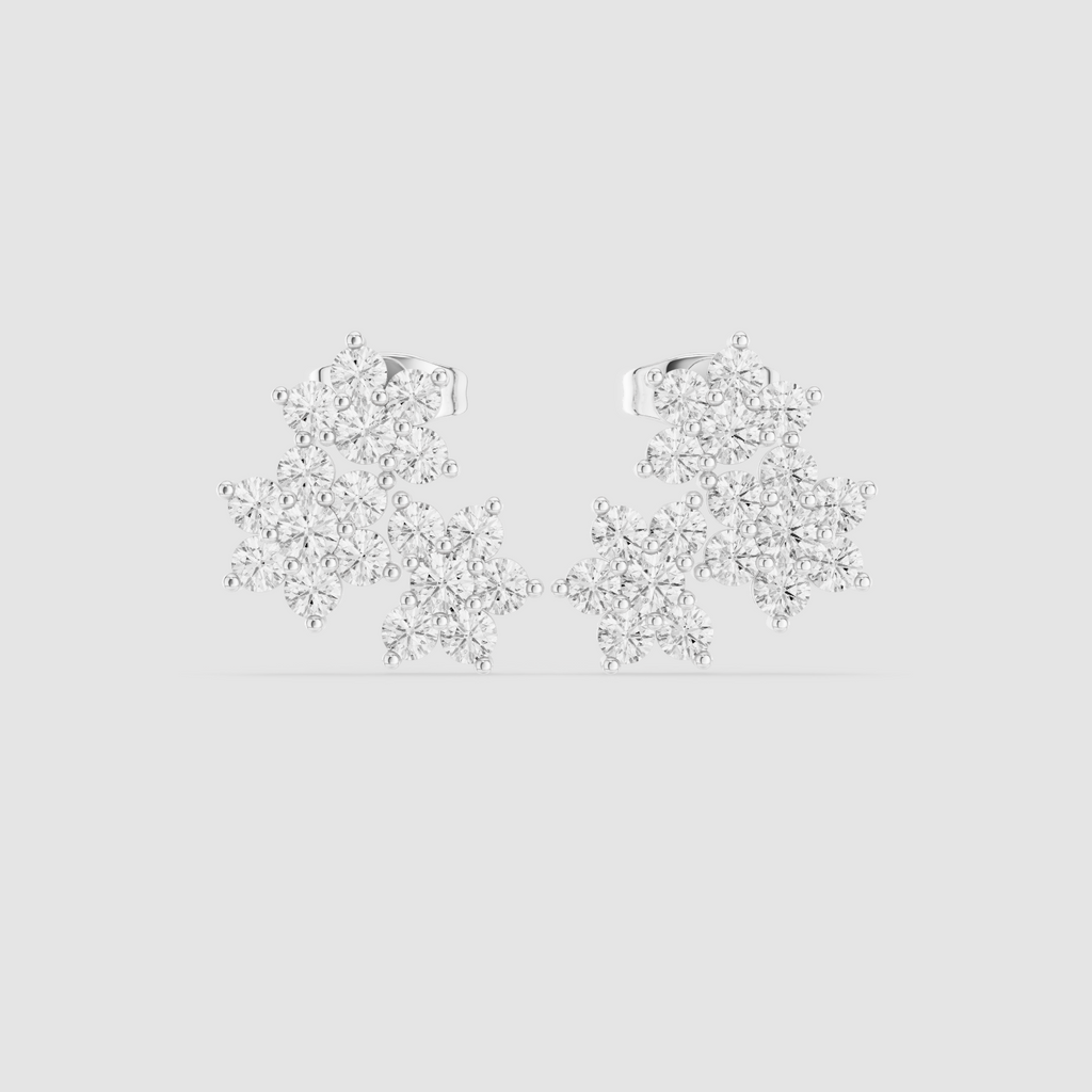 1.74 CT Round Diamond Cluster Drop Earrings