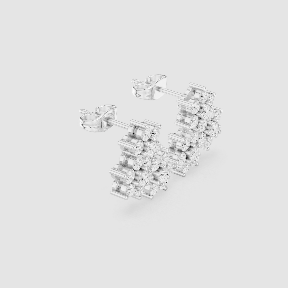 1.74 CT Round Diamond Cluster Drop Earrings