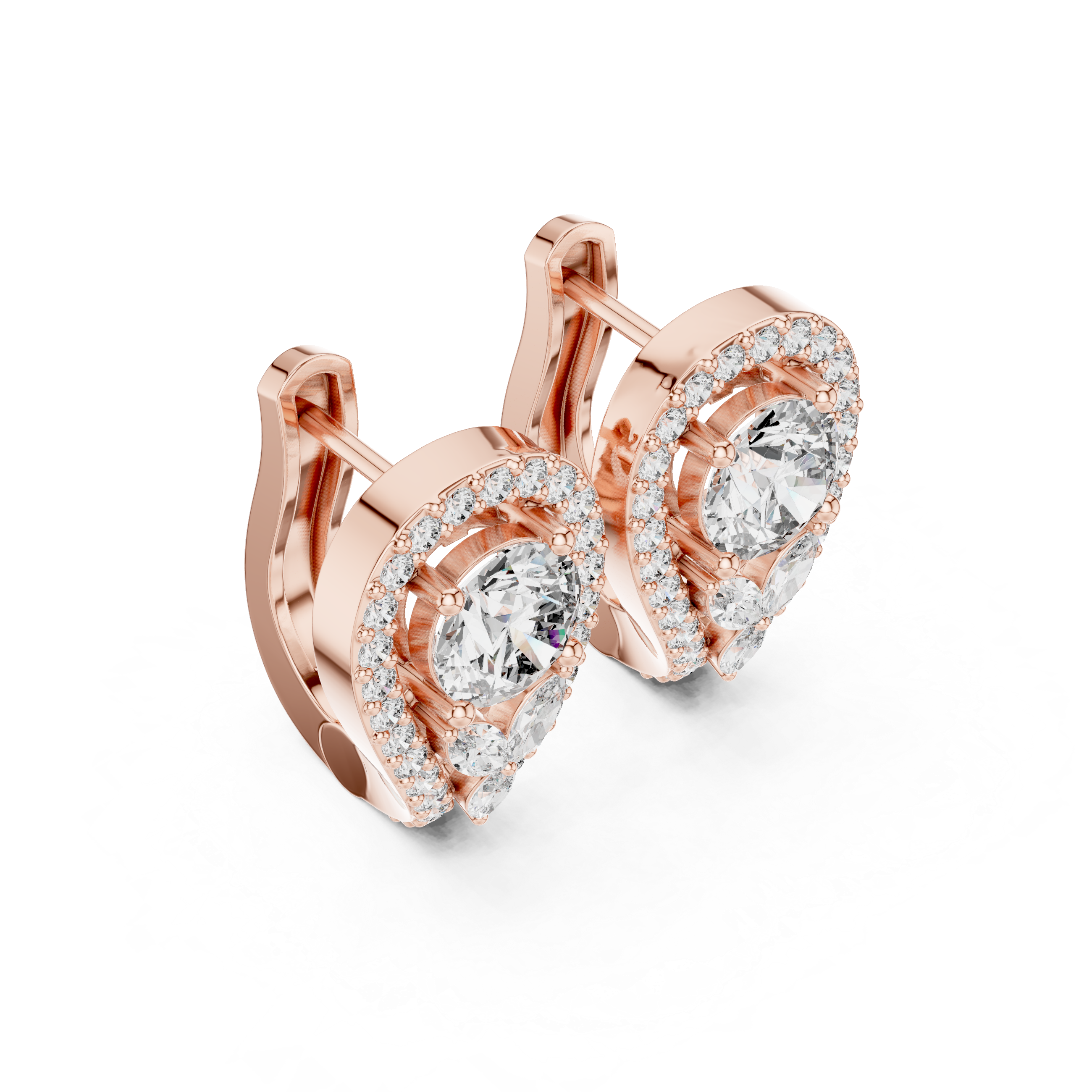1.48 CT Round Diamond Halo Huggie Earrings