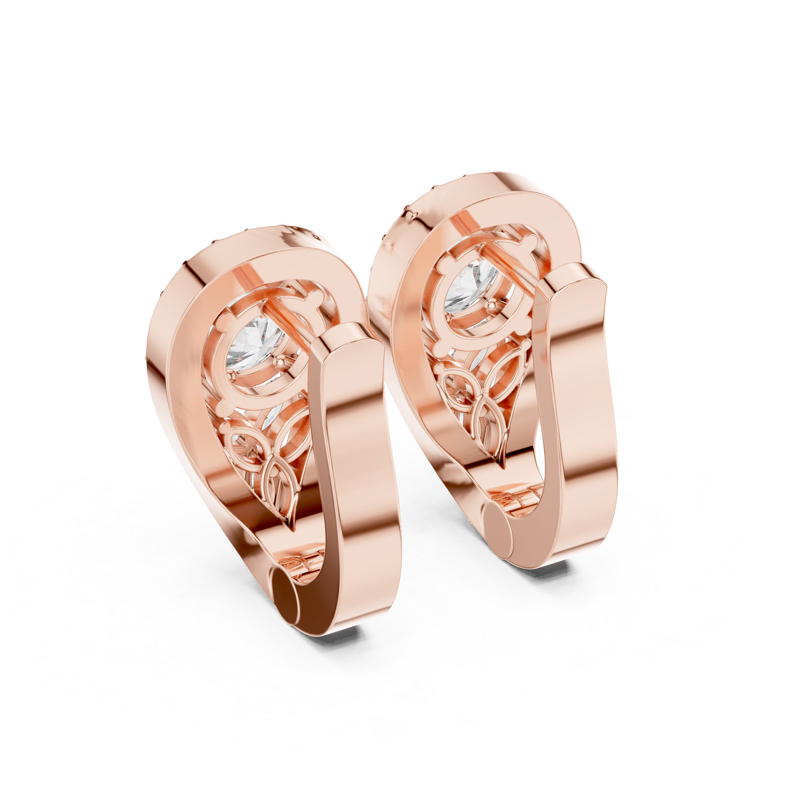 1.48 CT Round Diamond Halo Huggie Earrings