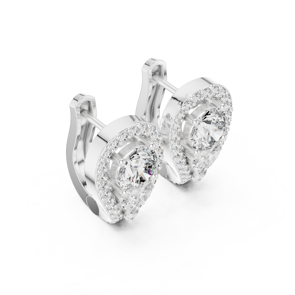 1.48 CT Round Diamond Halo Huggie Earrings