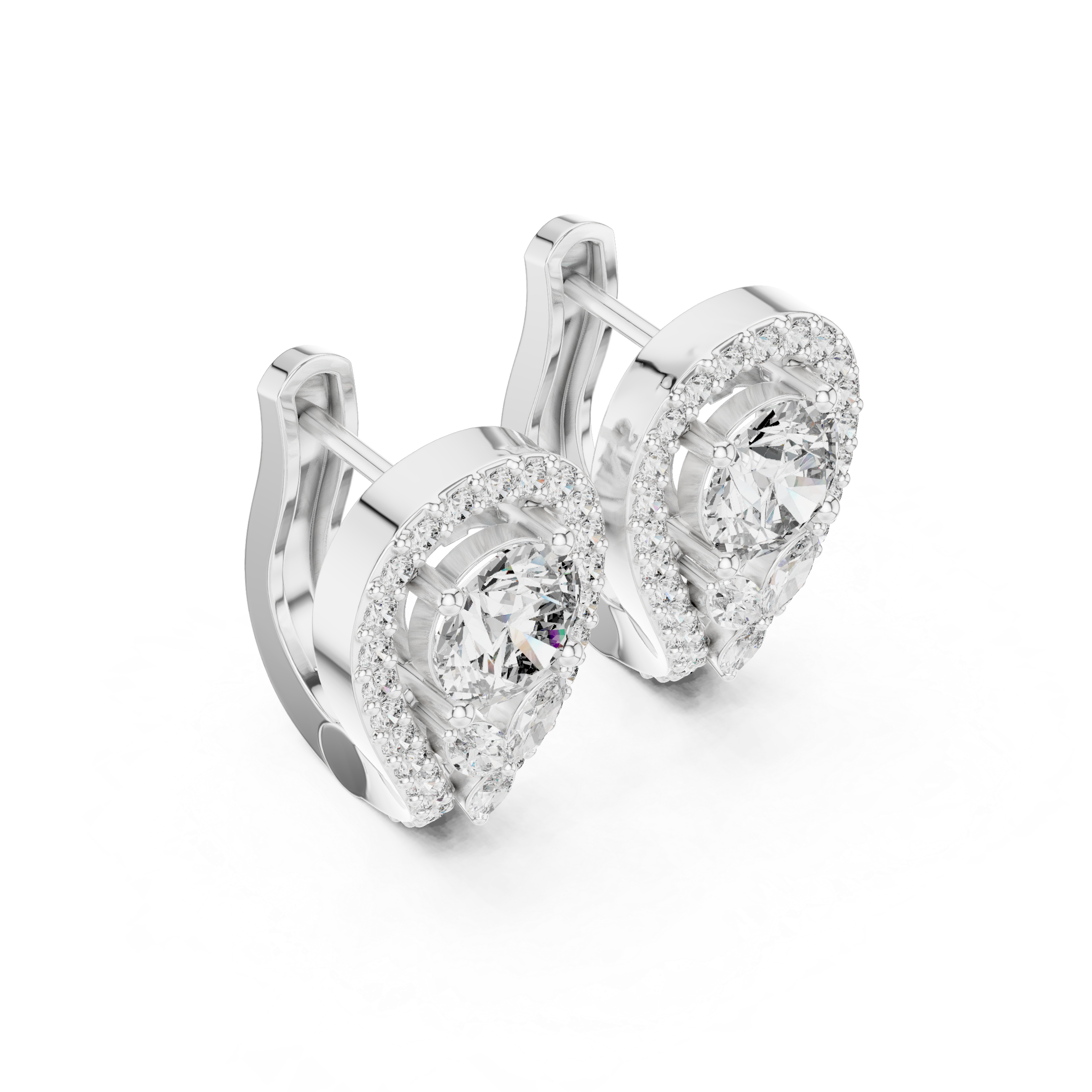 1.48 CT Round Diamond Halo Huggie Earrings