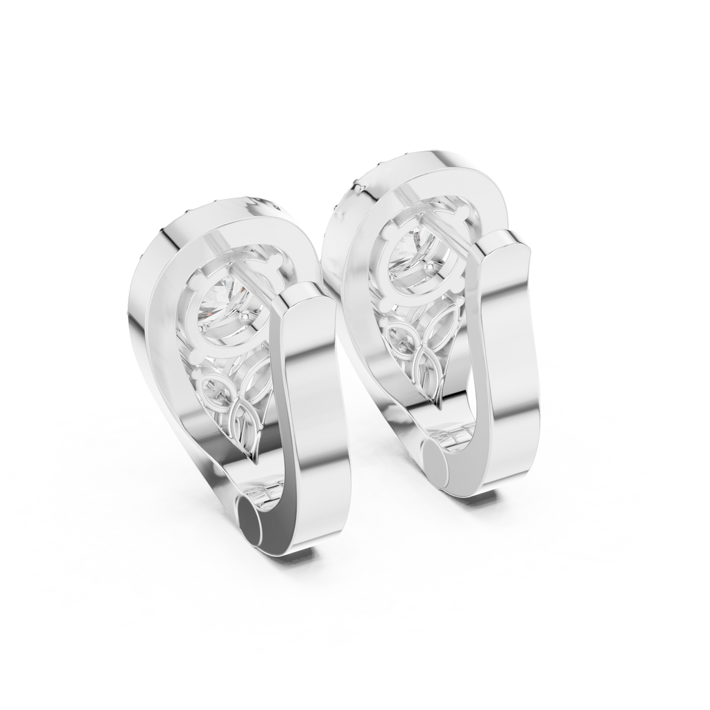 1.48 CT Round Diamond Halo Huggie Earrings