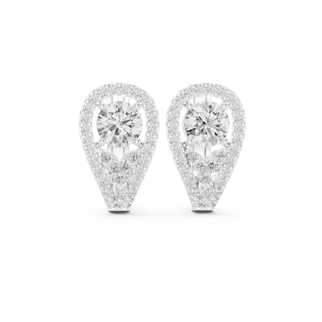 1.48 CT Round Diamond Halo Huggie Earrings