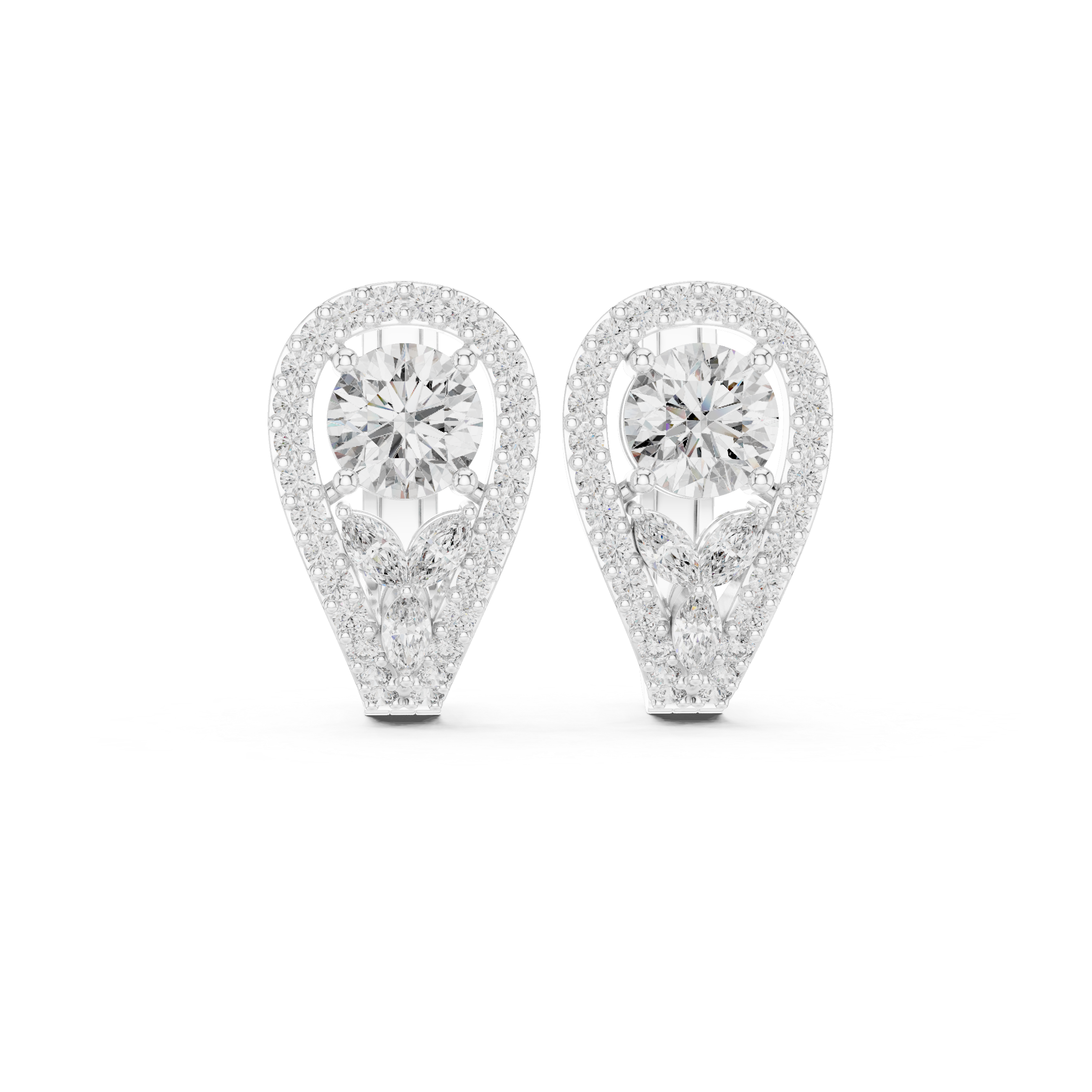 1.48 CT Round Diamond Halo Huggie Earrings