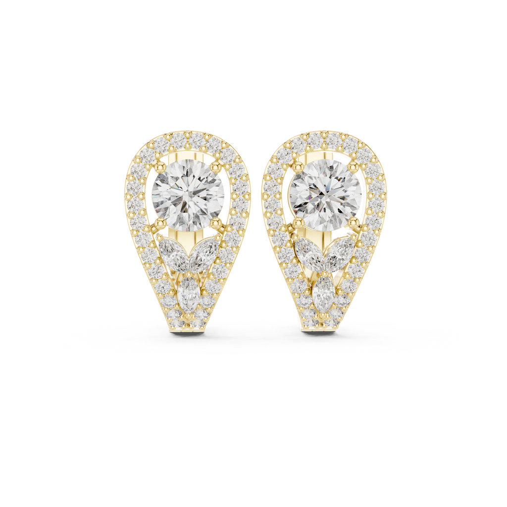 1.48 CT Round Diamond Halo Huggie Earrings