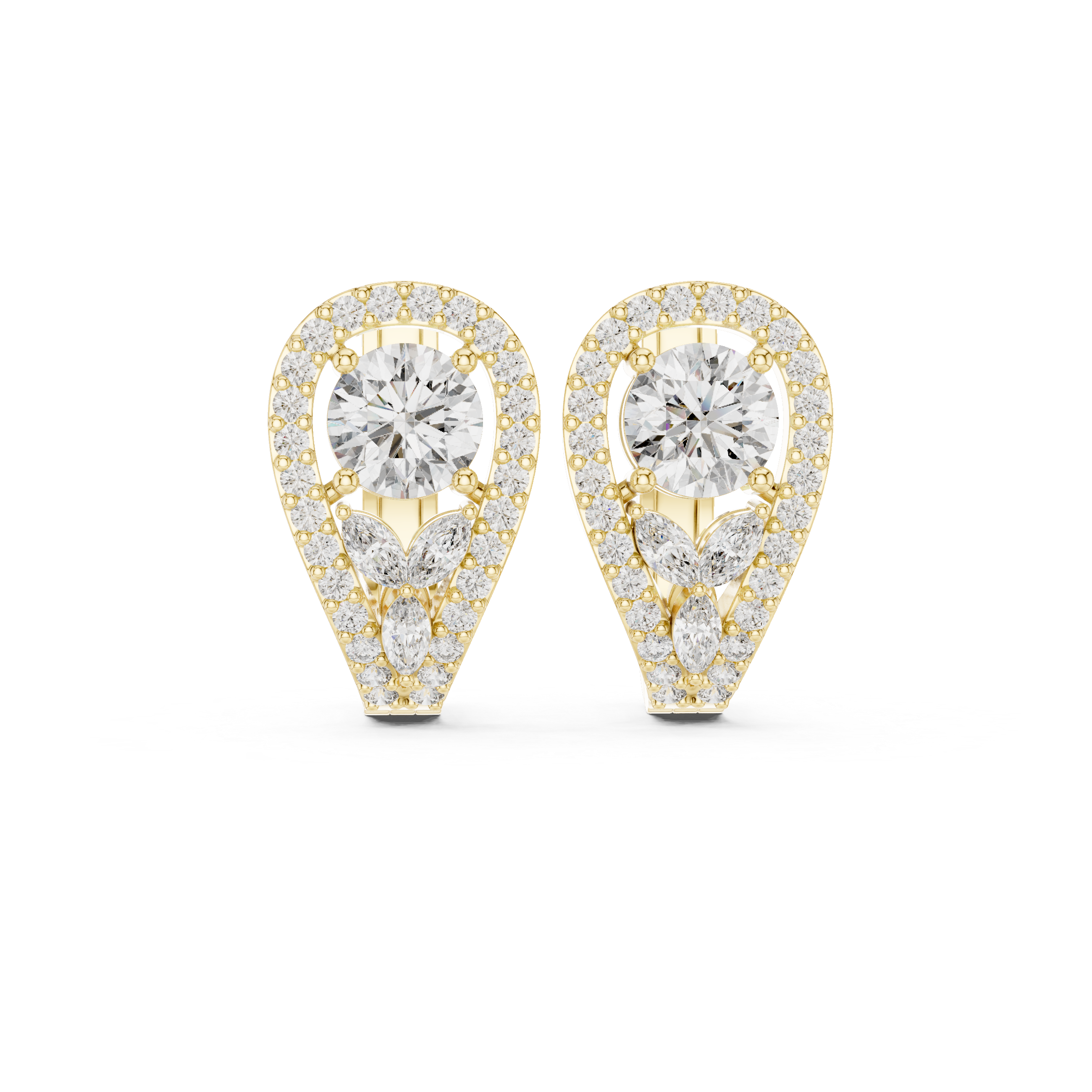 1.48 CT Round Diamond Halo Huggie Earrings