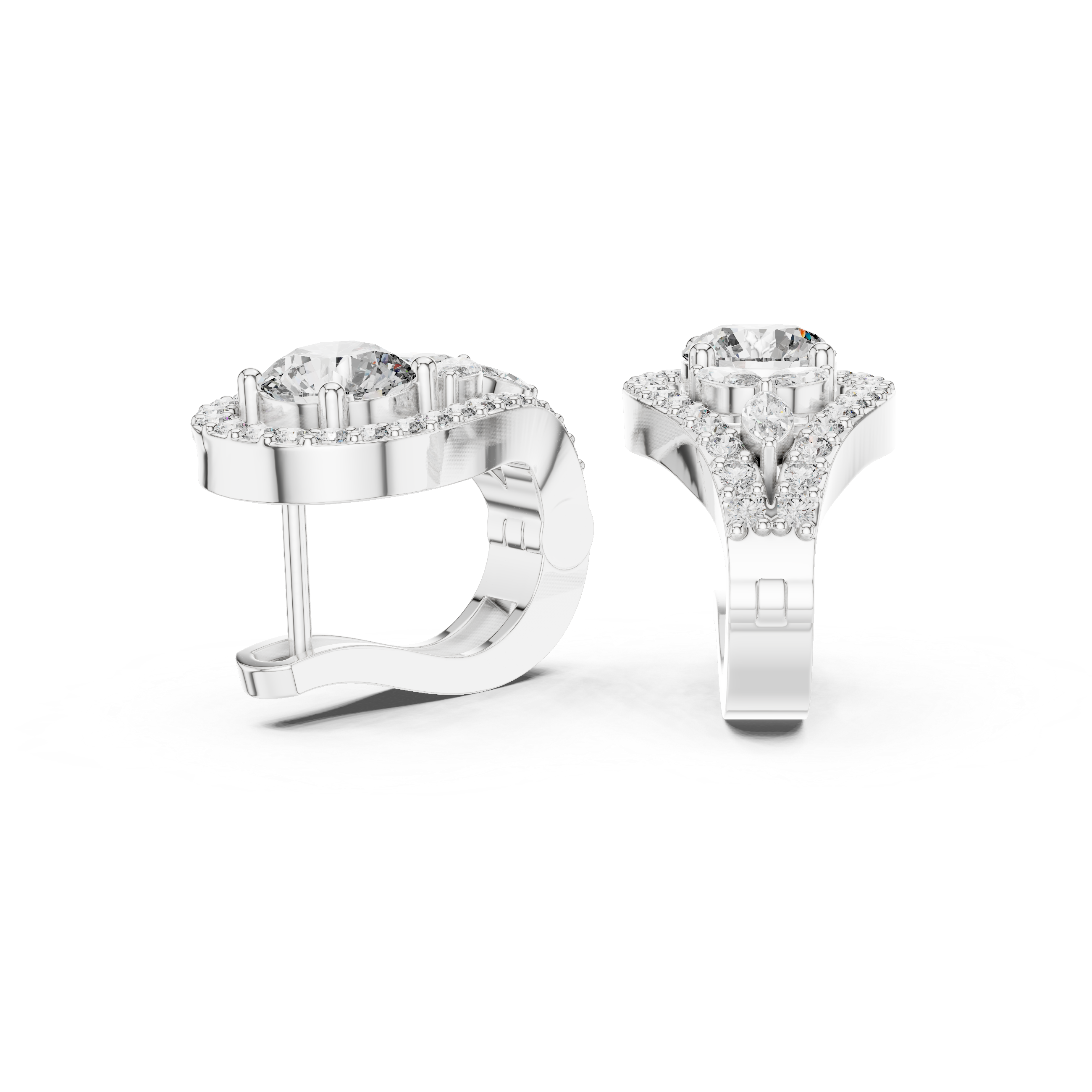 1.48 CT Round Diamond Halo Huggie Earrings