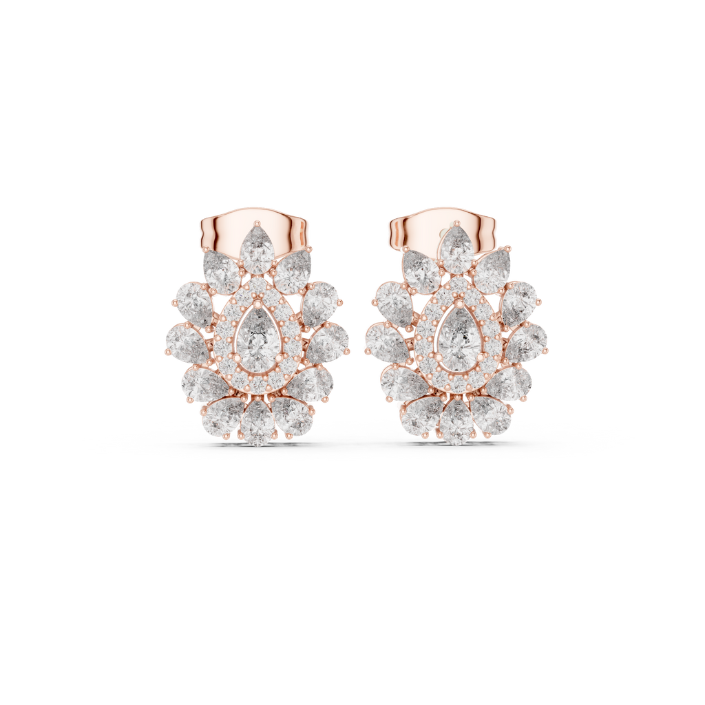 1.30 CT Pear Cut Diamond Floral Cluster Stud Earrings