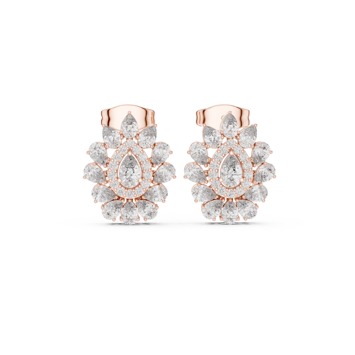 Pear Cut Diamond Floral Cluster Stud Earrings, gallery image — Jewelix Atelier