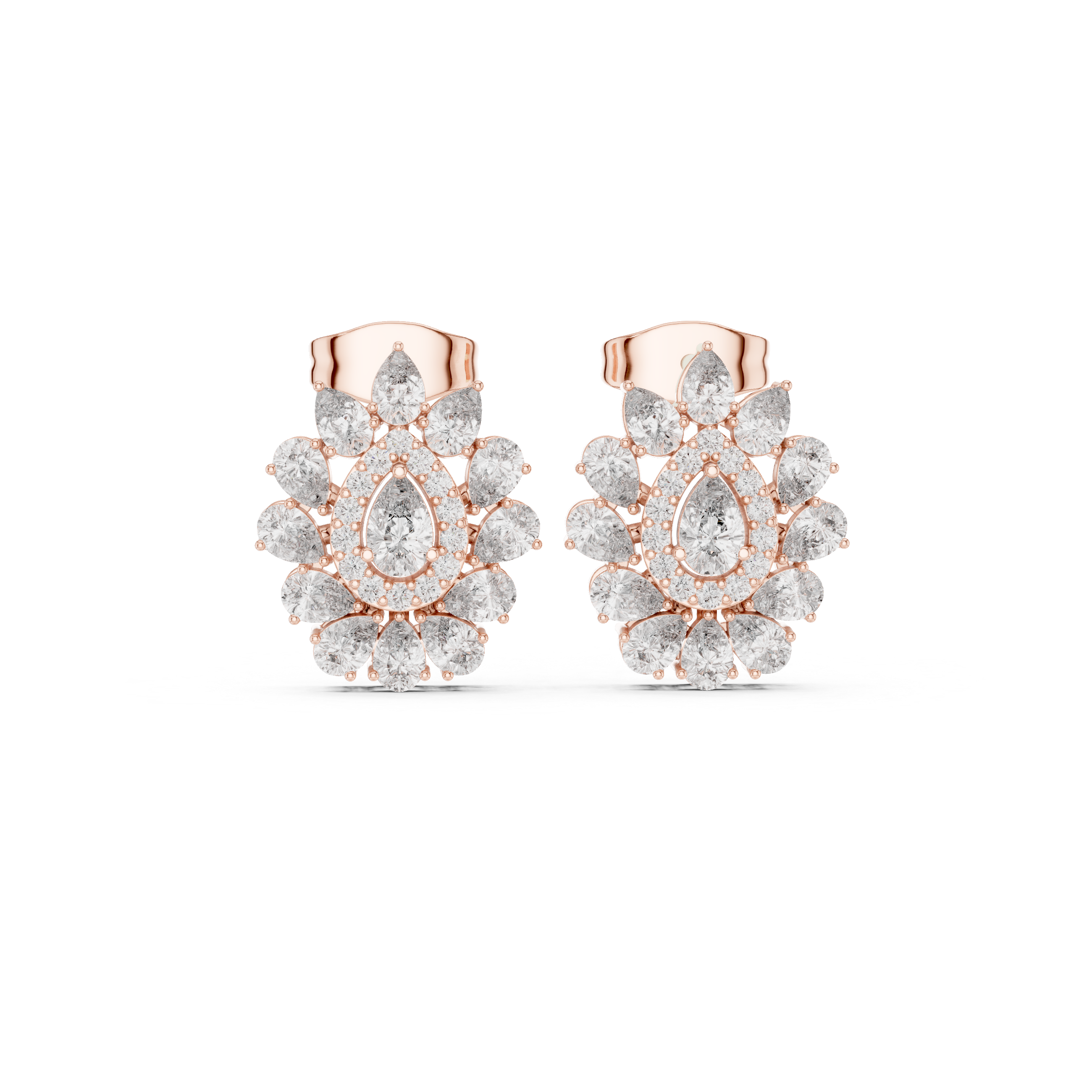1.30 CT Pear Cut Diamond Floral Cluster Stud Earrings