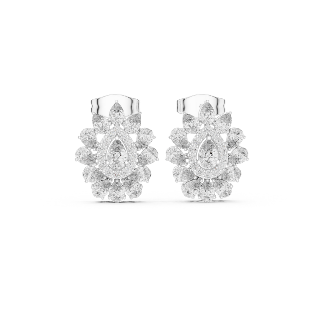 1.30 CT Pear Cut Diamond Floral Cluster Stud Earrings