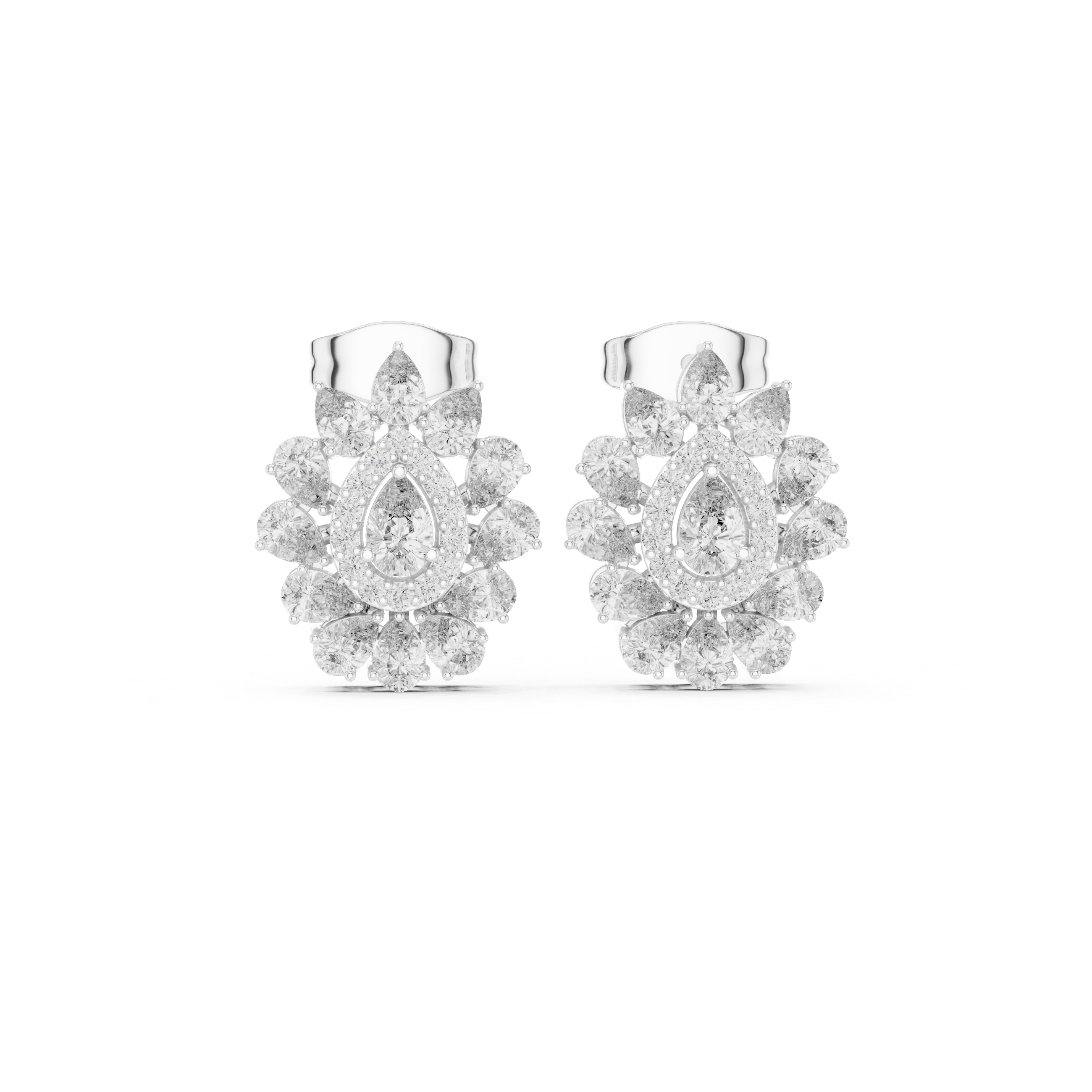 1.30 CT Pear Cut Diamond Floral Cluster Stud Earrings
