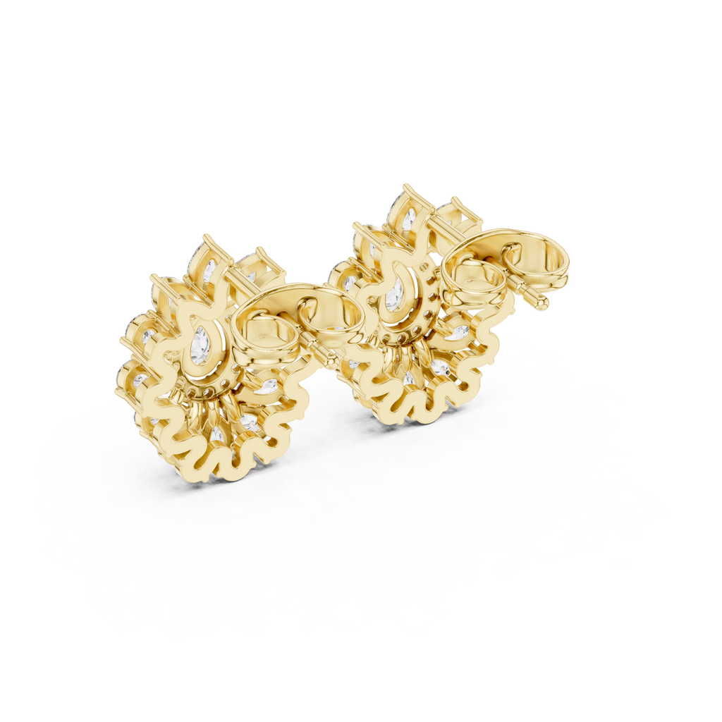 1.30 CT Pear Cut Diamond Floral Cluster Stud Earrings