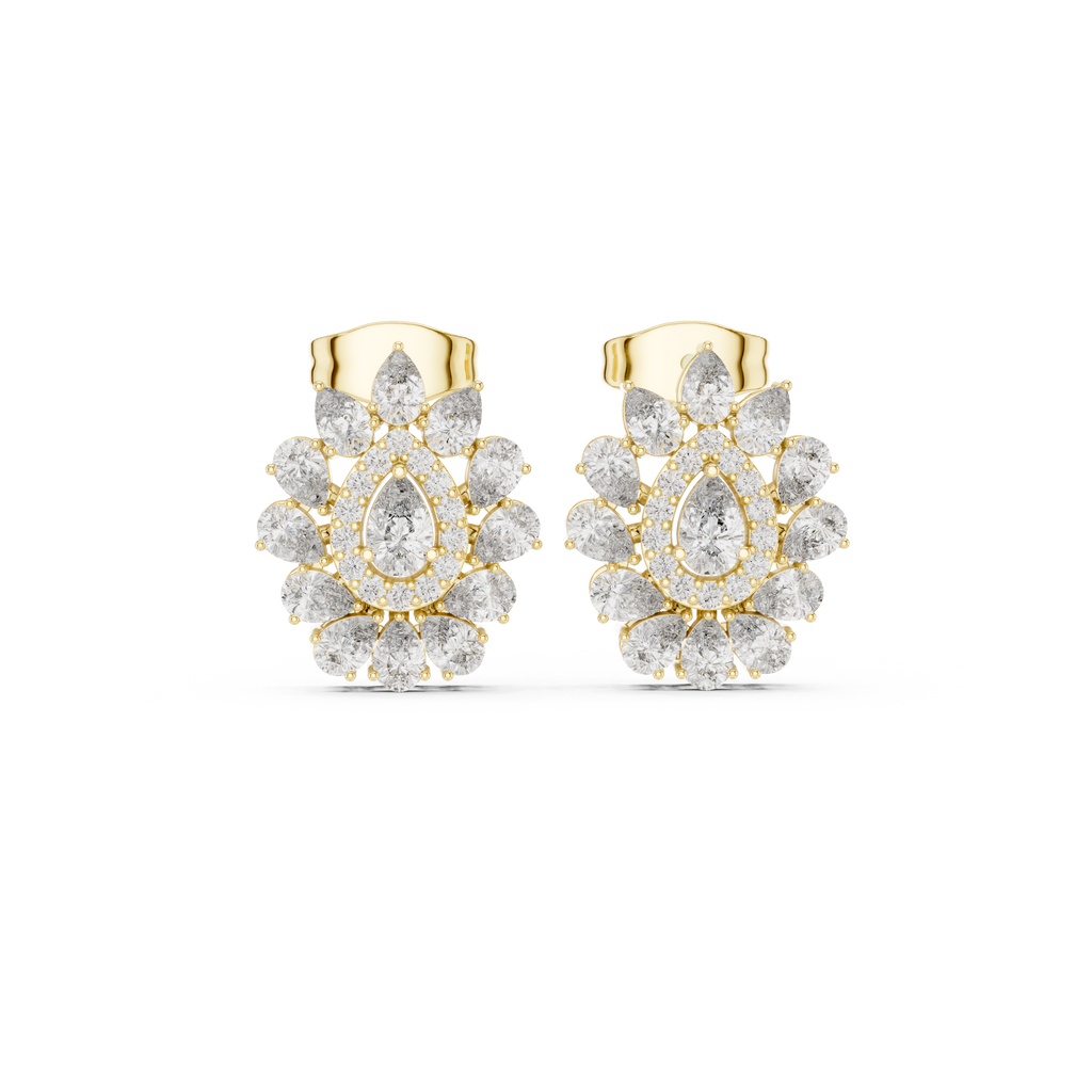 1.30 CT Pear Cut Diamond Floral Cluster Stud Earrings