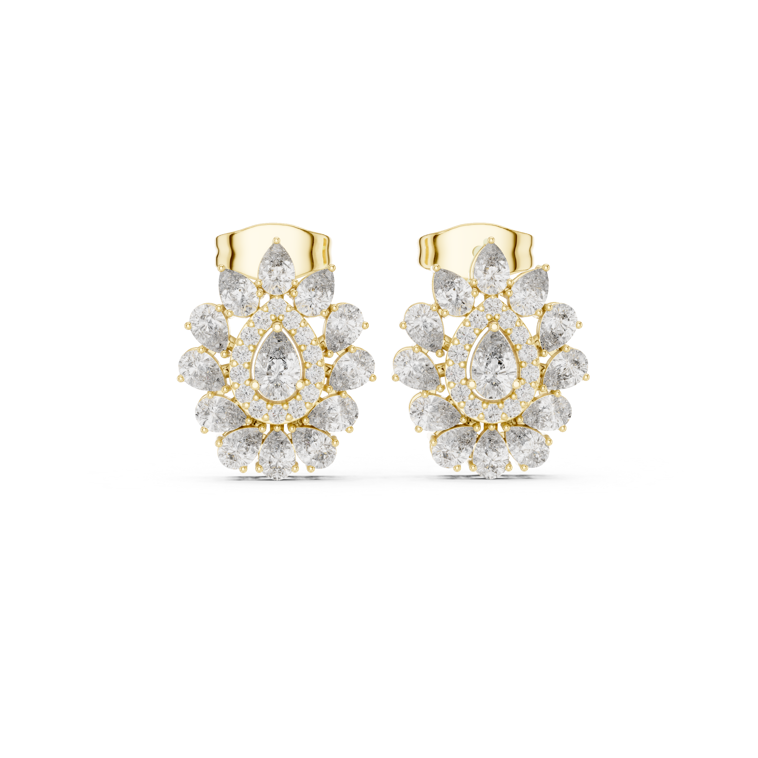 1.30 CT Pear Cut Diamond Floral Cluster Stud Earrings