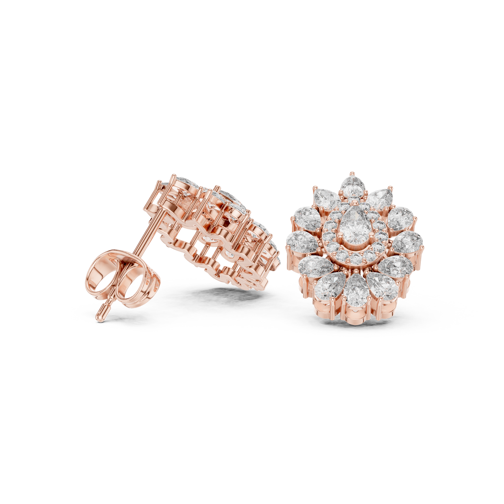1.30 CT Pear Cut Diamond Floral Cluster Stud Earrings