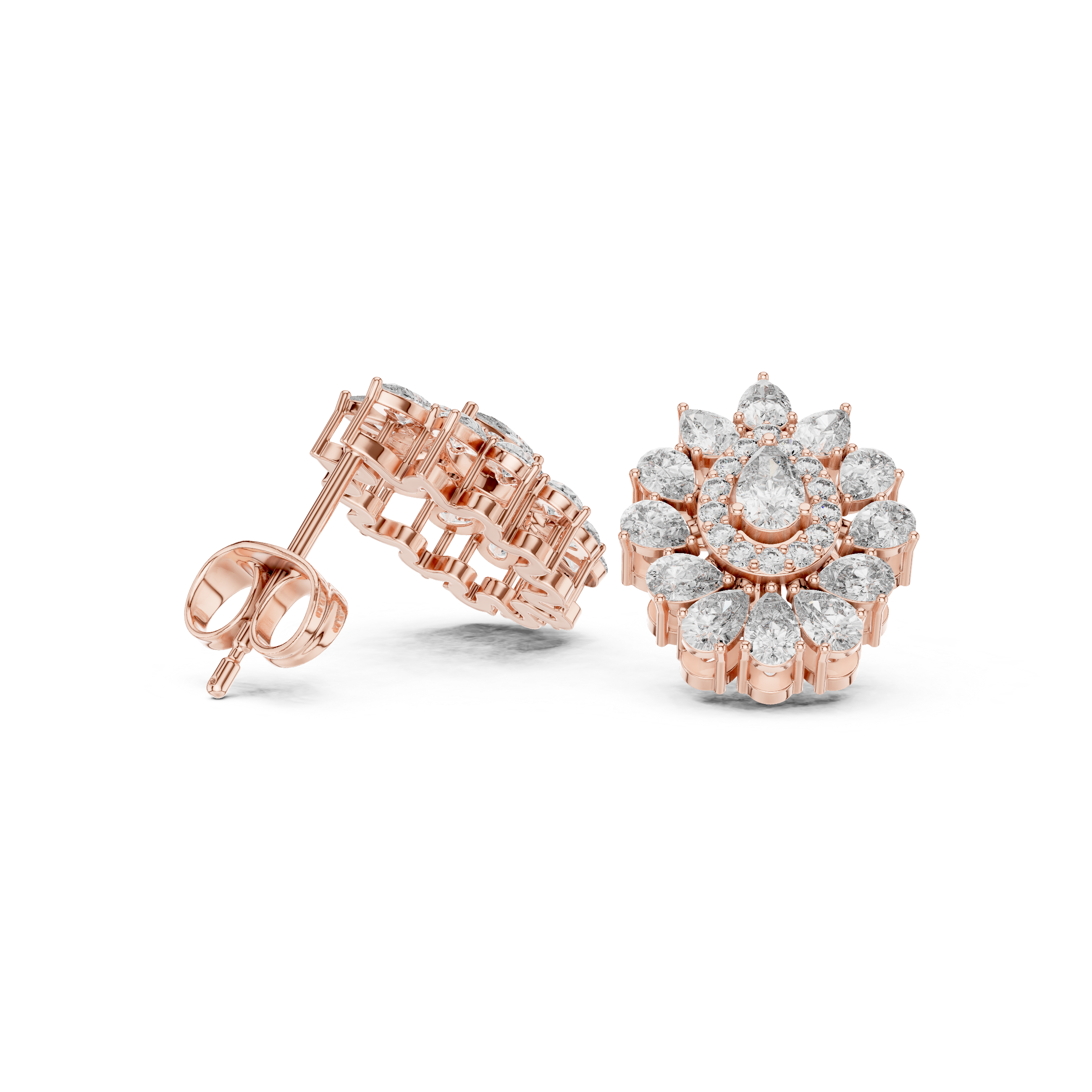 1.30 CT Pear Cut Diamond Floral Cluster Stud Earrings