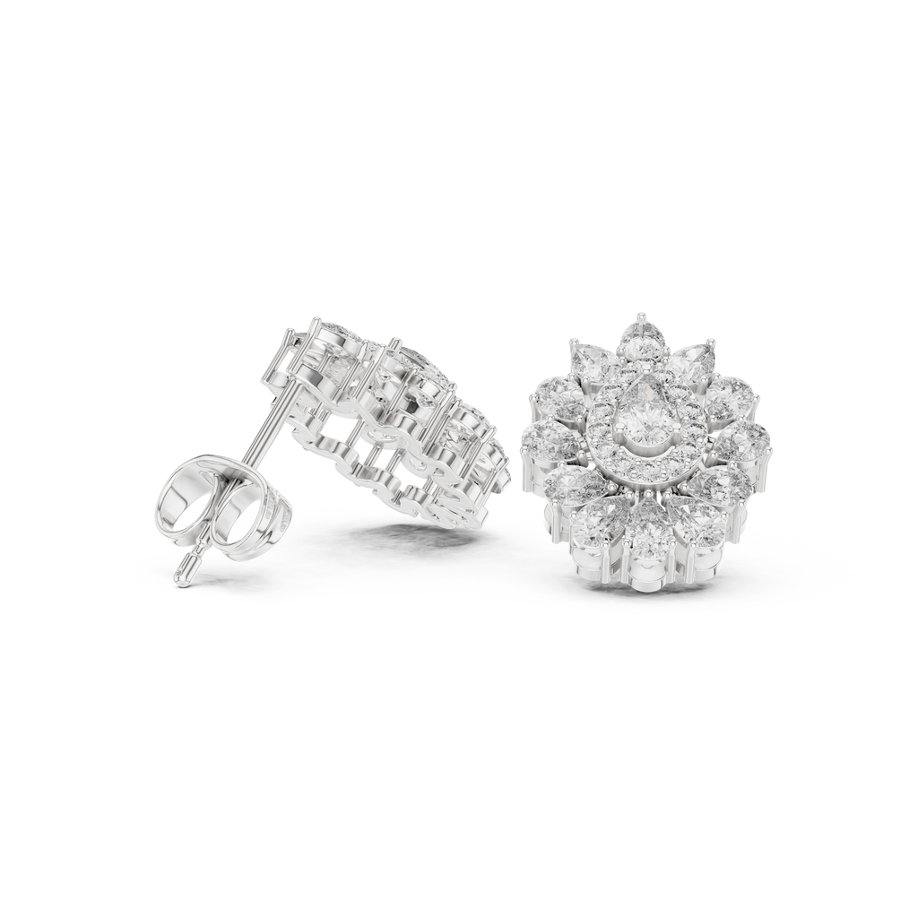 1.30 CT Pear Cut Diamond Floral Cluster Stud Earrings