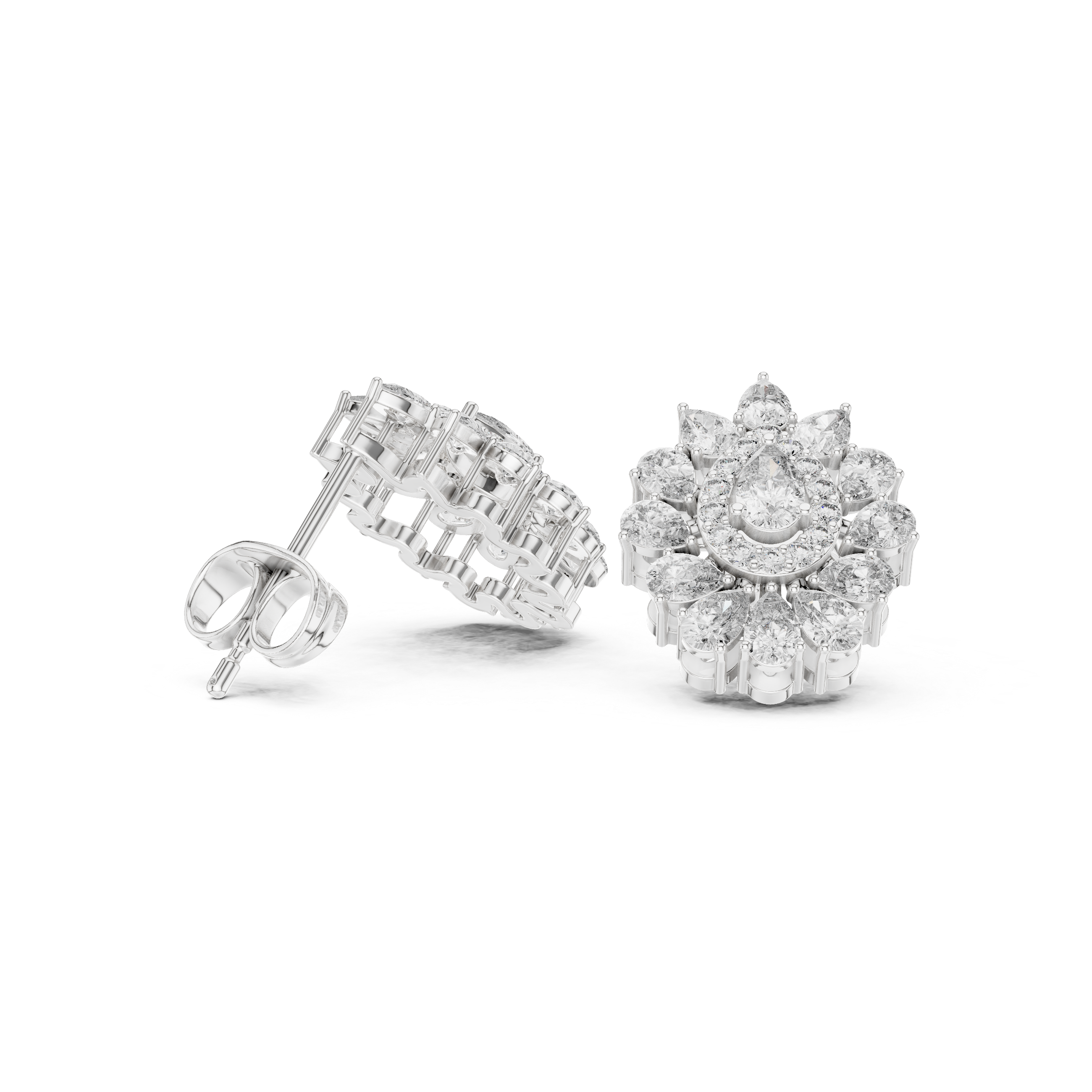 1.30 CT Pear Cut Diamond Floral Cluster Stud Earrings