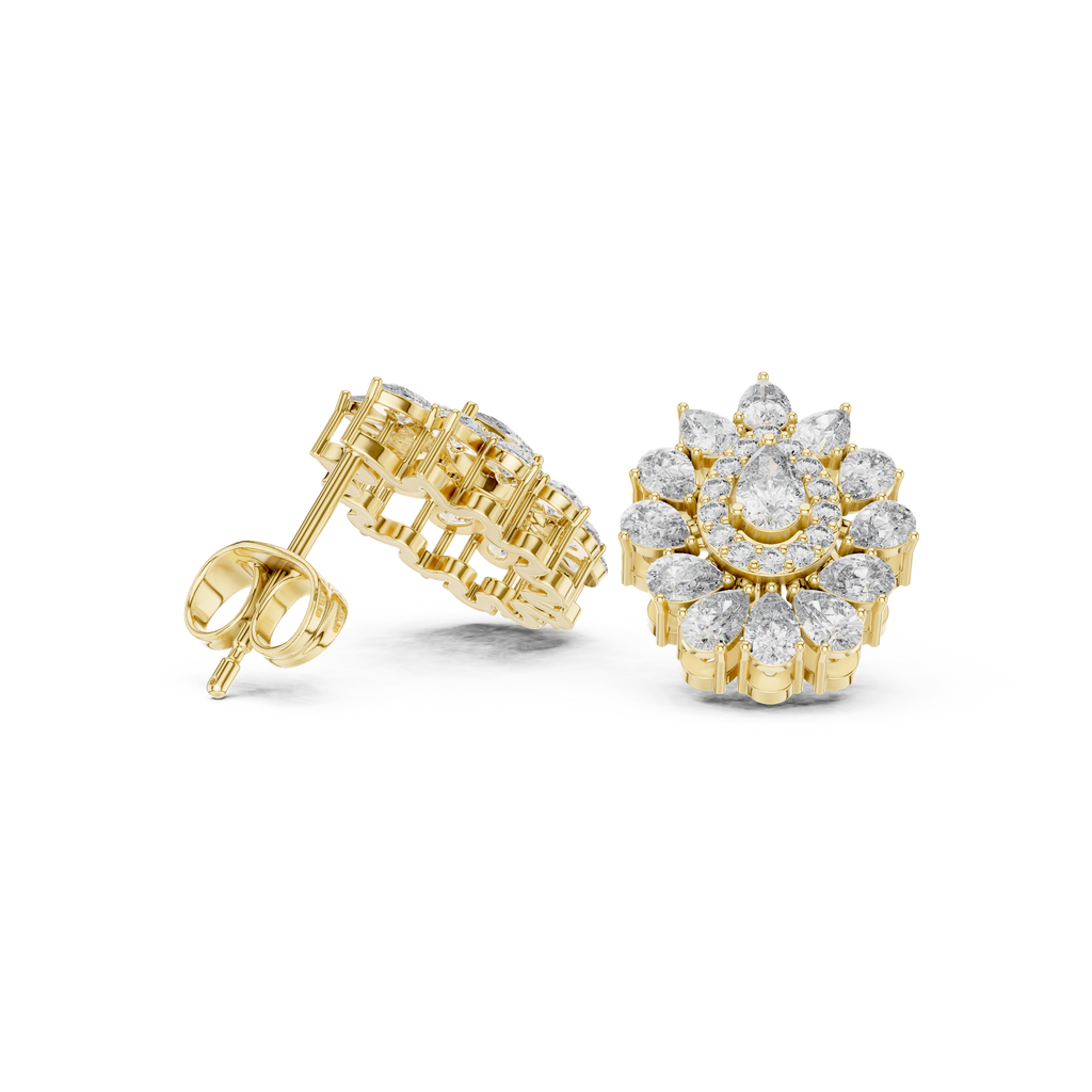1.30 CT Pear Cut Diamond Floral Cluster Stud Earrings