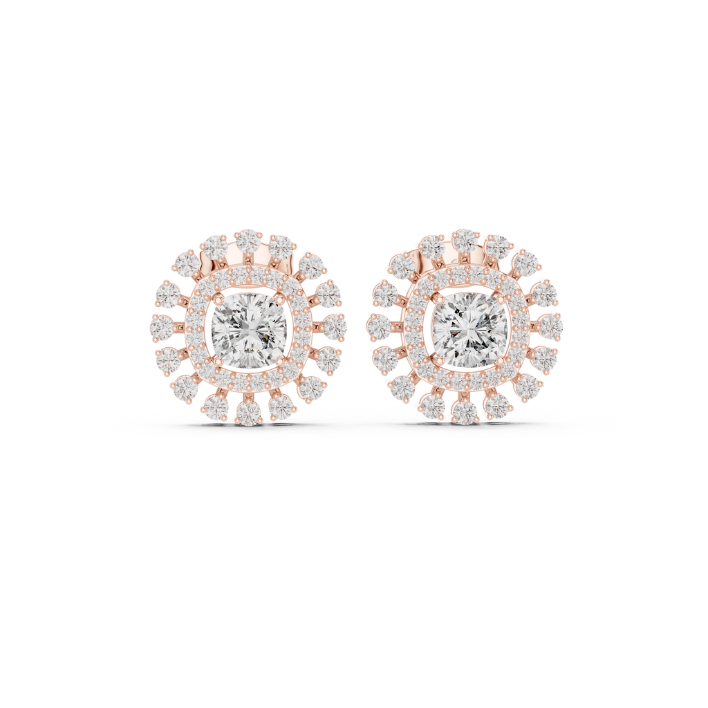 2.02 CT Cushion Cut Double Halo Diamond Stud Earrings