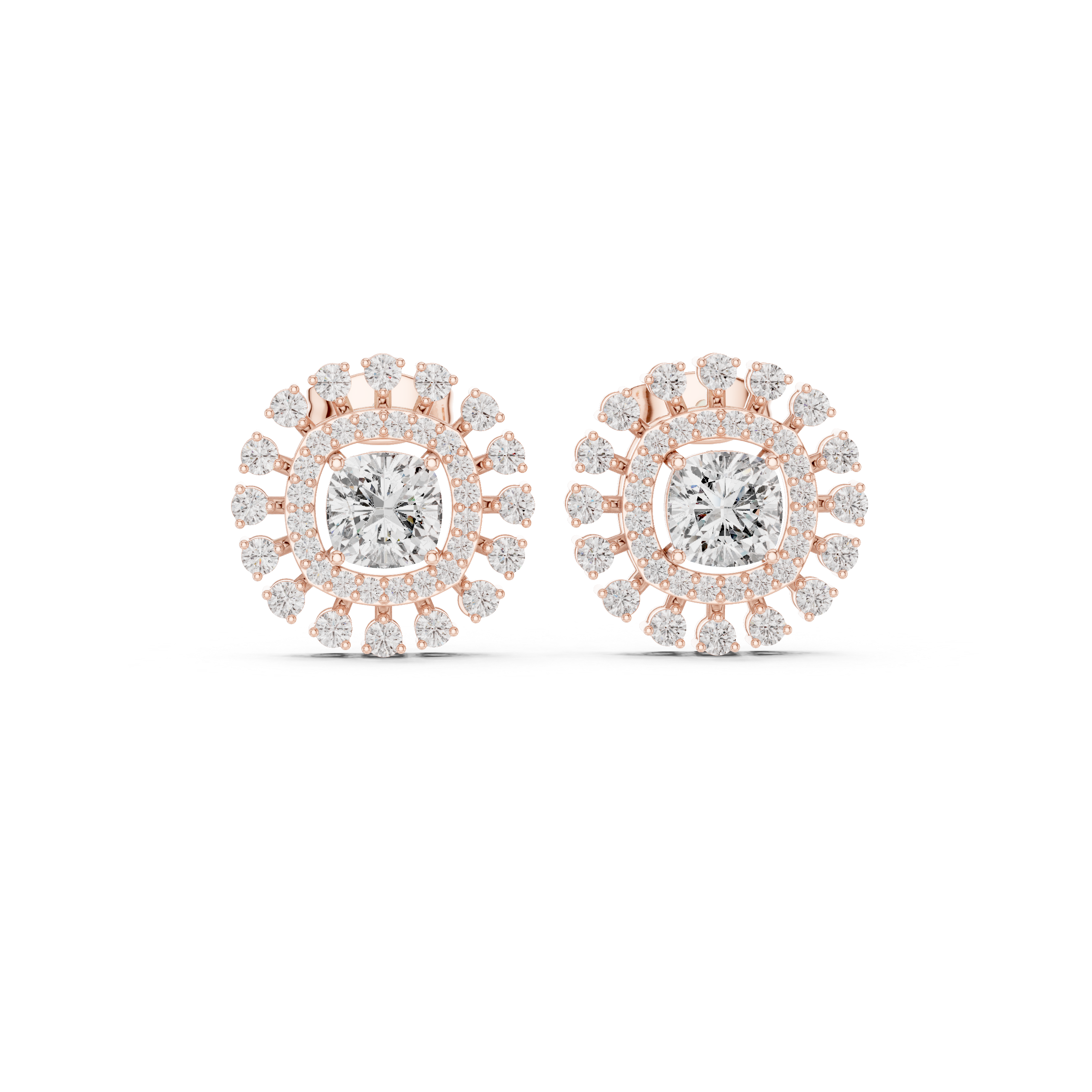 2.02 CT Cushion Cut Double Halo Diamond Stud Earrings