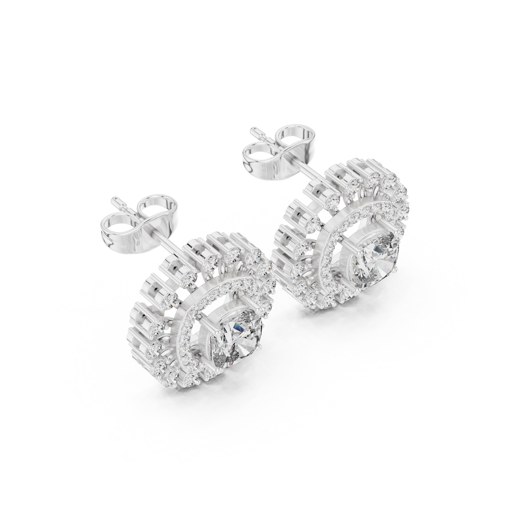 2.02 CT Cushion Cut Double Halo Diamond Stud Earrings